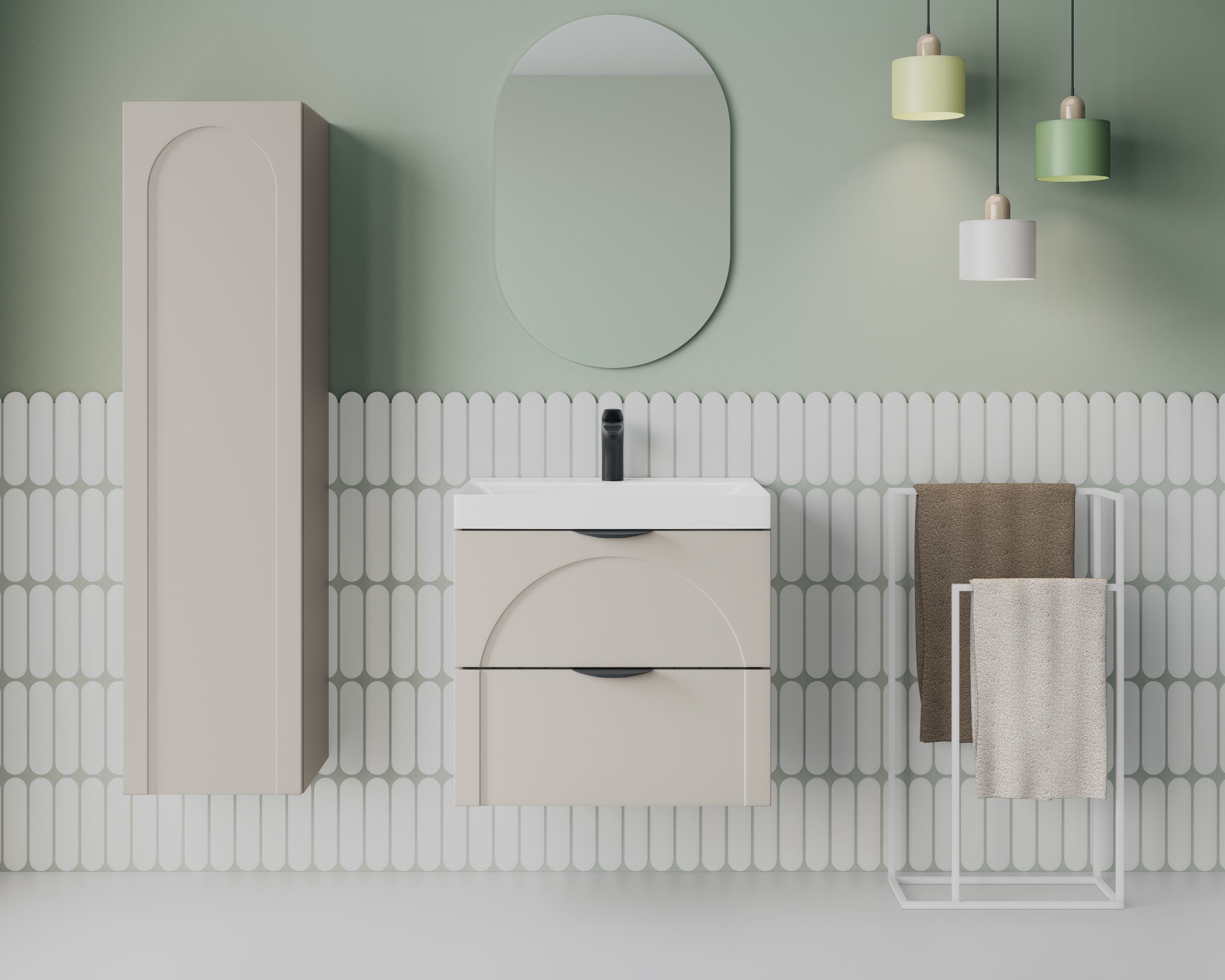 welltime Hängeschrank »FLOW CIRCLE rechts/links montierbar, Breite 35 cm, modernes Design« Schrank mit 3 Einlegeböden, Push-to-open-Function