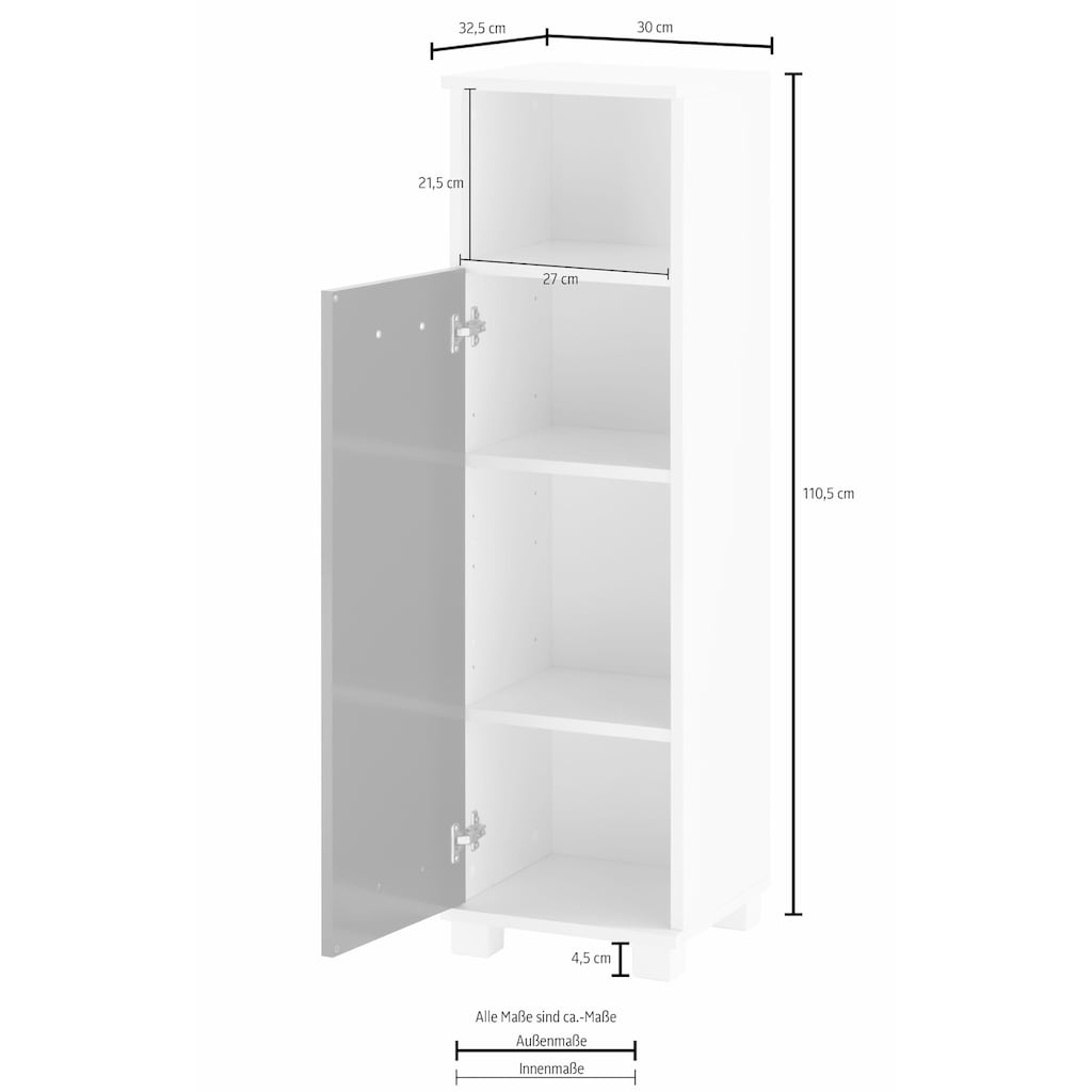 Schildmeyer Midischrank »Colli«, Höhe 110,5 cm, Badezimmerschrank mit Metallgriff, Ablageböden hinter der Tür, praktischer Stauraum im offenen Fach