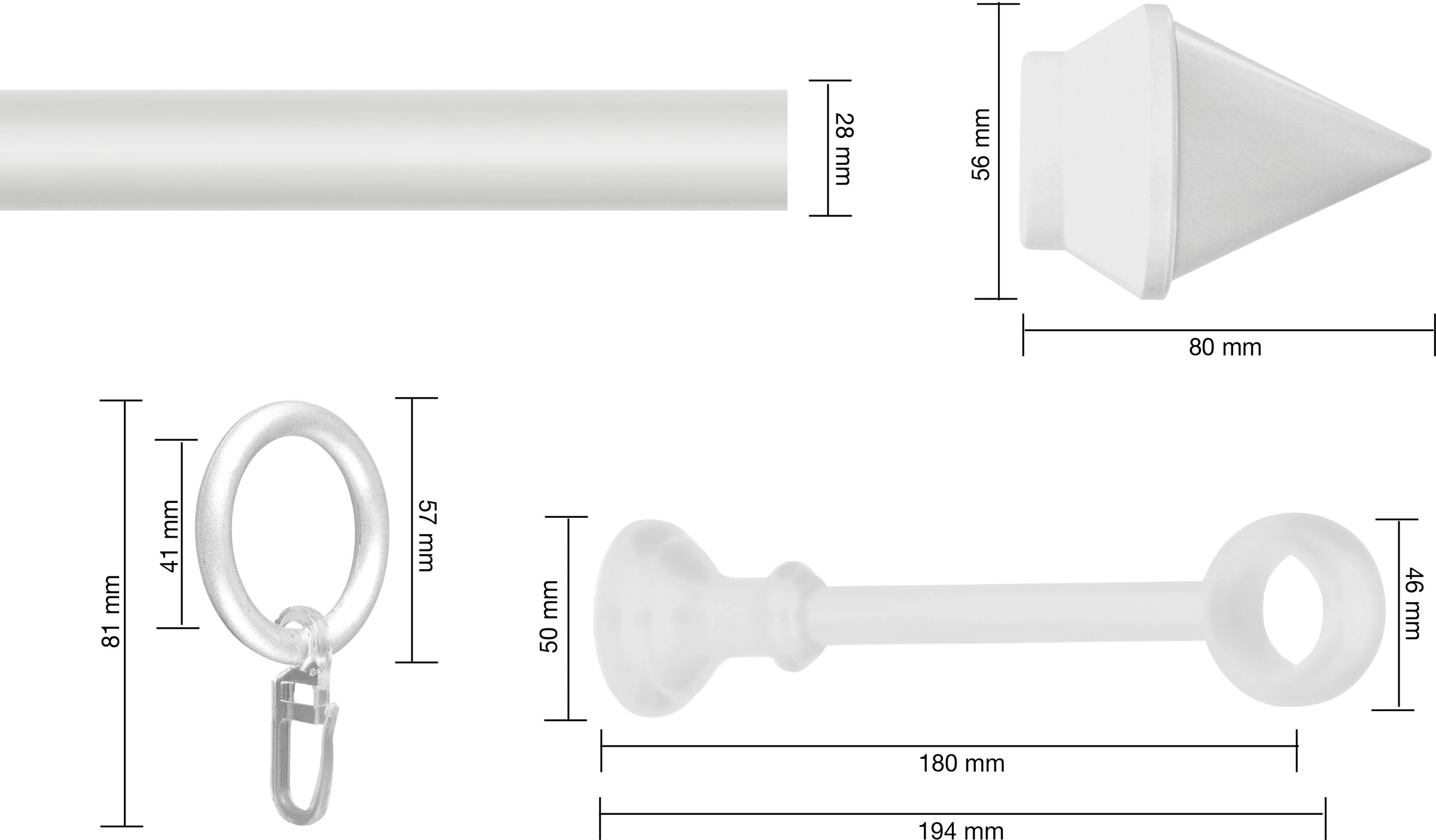 GARESA Gardinenstange »SEMARA« Ø 28 mm 1 läufig-läufig Wunschmaßlänge Vorhanggarnitur, Kunststoff, verlängerbar, mit Ringe/2 Lauf Gleiter