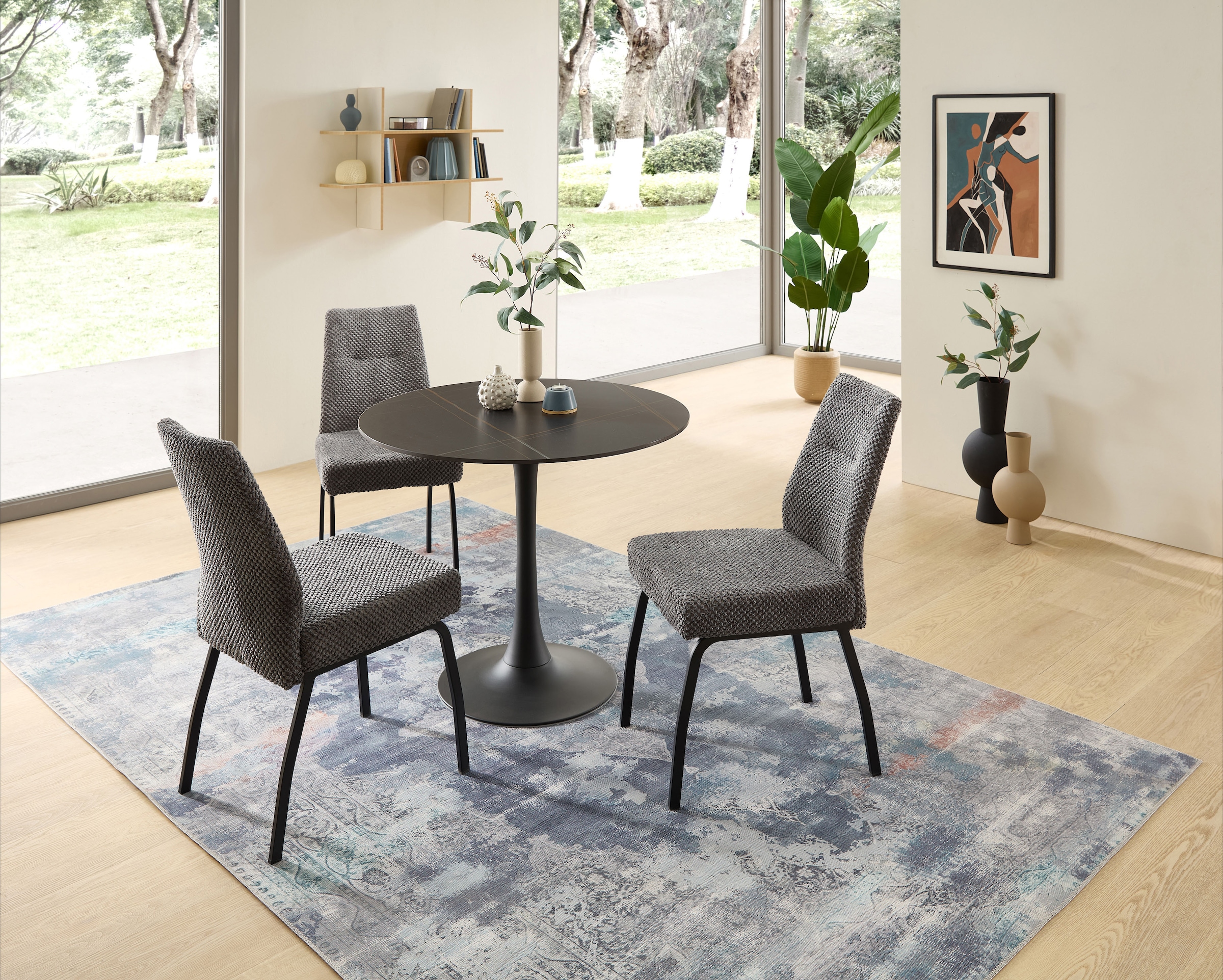 Stolkom Esstisch »Josh Esszimmertisch rund Keramik, marmoriert, BxH 90x75 cm«, Keramikoberfläche marmoriert, Wahlweise in weiß, grau oder schwarz