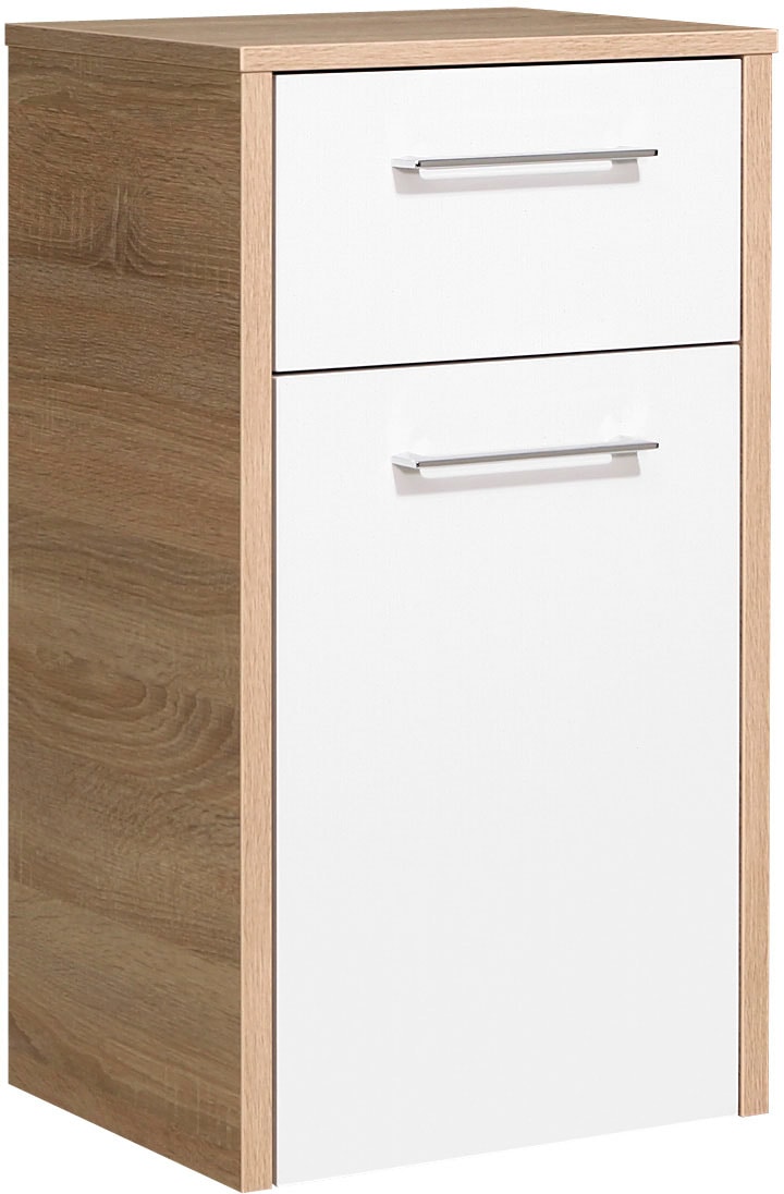 Saphir, Unterschrank »Quickset 382 Badschrank, 1 Tür, 1 Schublade, Weiß Hochglanz« Badezimmermöbel 40 cm breit, inkl. Türdämpfer, Griffe Chrom Glanz, 