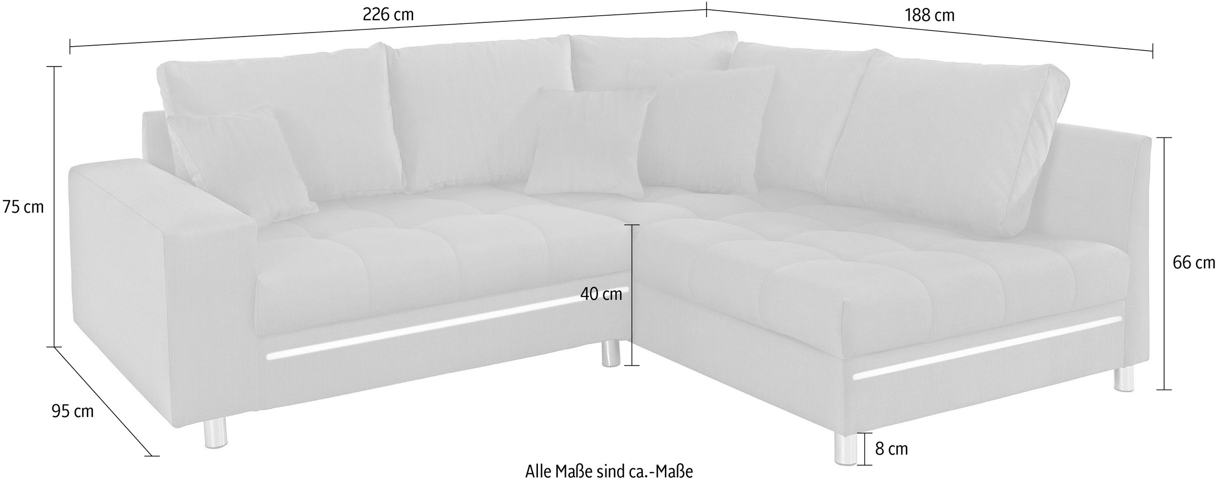Mr. Couch Ecksofa »Tobi L-Form«, wahlweise mit Kaltschaum (140kg Belastung/Sitz), RGB-LED-Beleuchtung