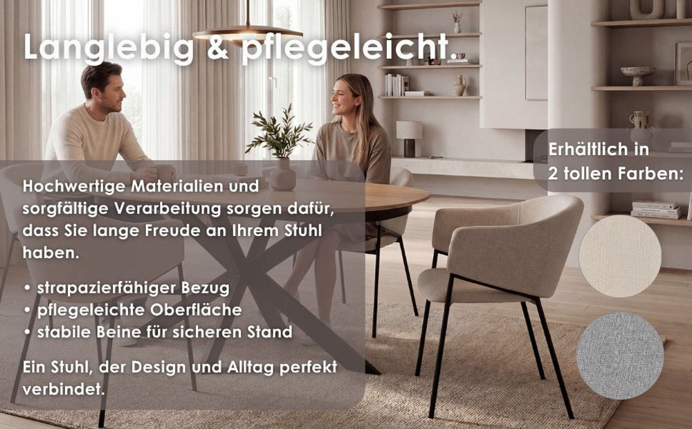 byLIVING Esszimmerstuhl »YORK« (Set) 2 Stk.Strukturstoff in beige, bis 110 kg, Schaumstoff, 4-Fußgestell