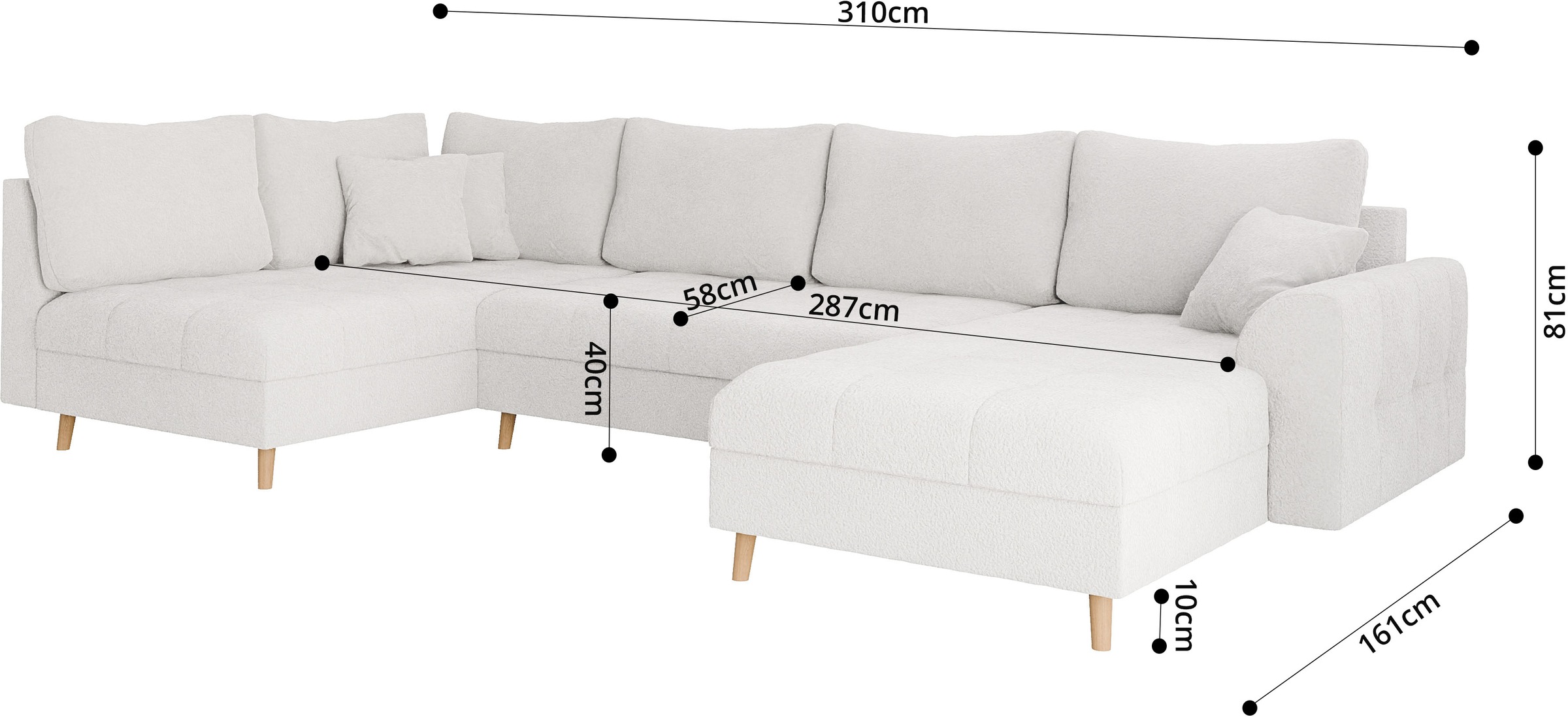 Home affaire Wohnlandschaft »CHARRE U-Form mit Ottomane, Maße B/T/H: 310/161/81 cm«, feine Steppung, lose Rücken- und Zierkissen, auch in Cord und Bouclé
