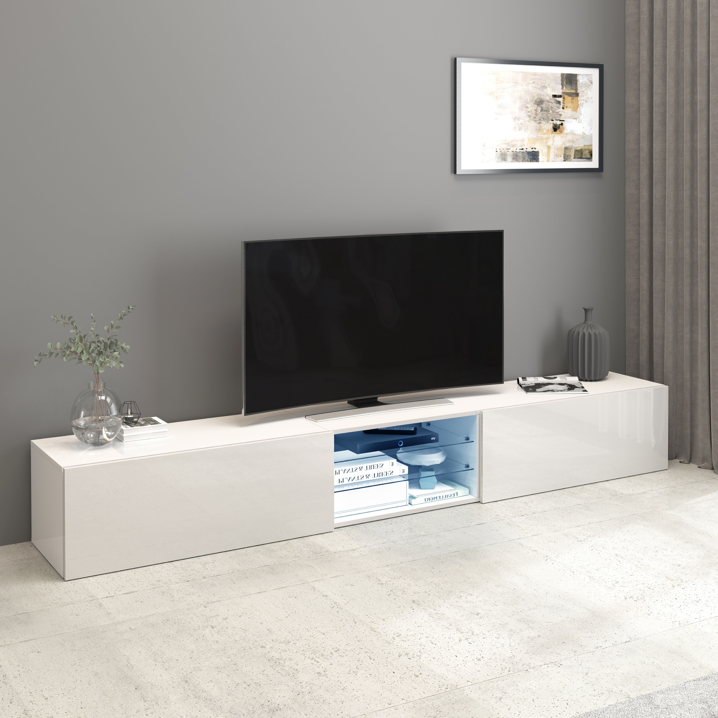 INOSIGN Lowboard »Egypt,Lowboard,TV-Kommode,TV-Möbel,TV-Bank«, mit 2 Klappen, 2 Glasböden,kompl. Hochgl. lackiert (B/T/H)240x38x35 cm