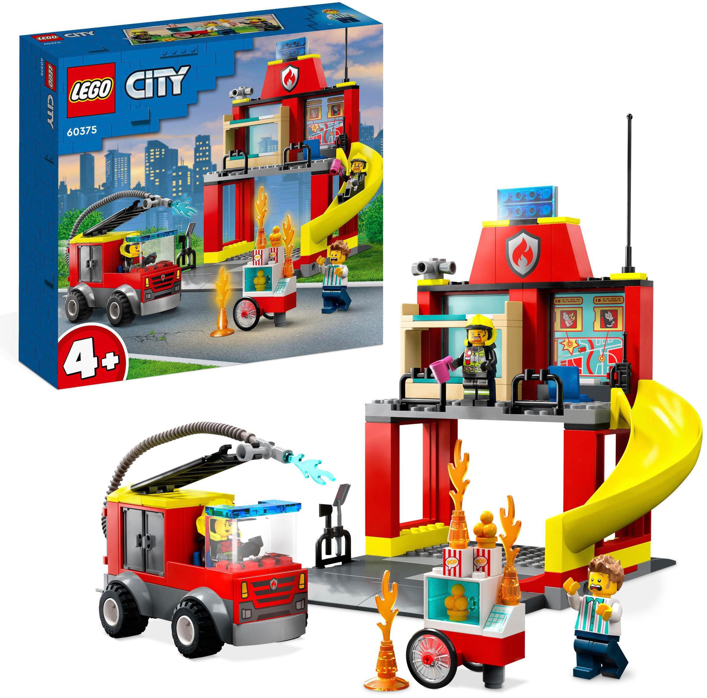 Konstruktionsspielsteine »Feuerwehrstation und Löschauto (60375), LEGO® City«, (153...
