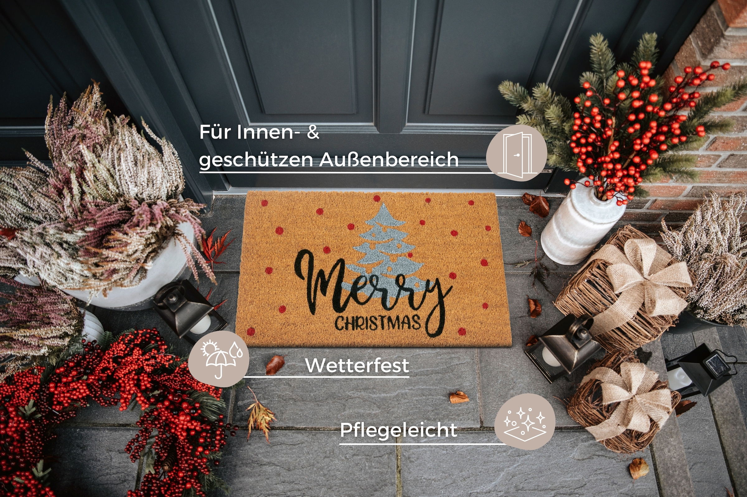 HANSE Home Fußmatte »Kokos Silver Christmas Gifts«, rechteckig, 15 mm Höhe, Schmutzfangmatte, Rutschfest, Outdoor, Weihnachten, Kokosmatte, Flur