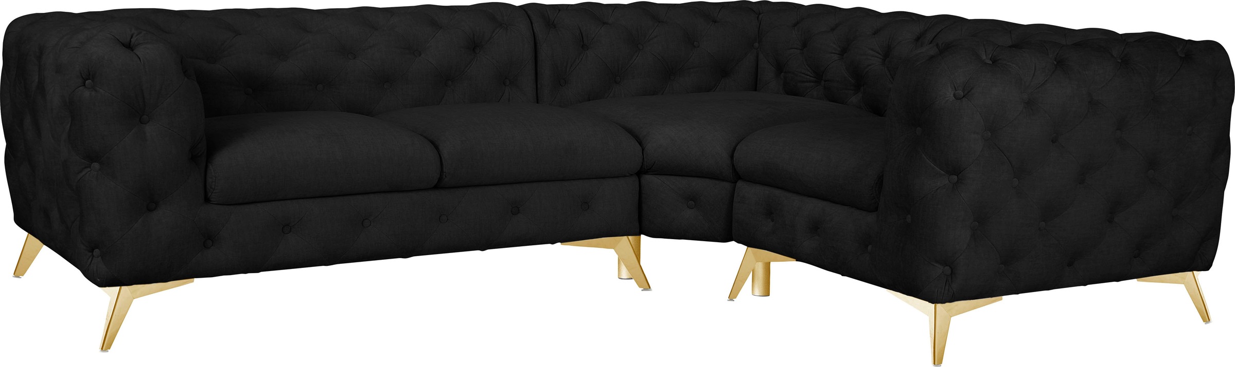 Leonique Chesterfield-Sofa »Ecksofa GLYNIS L-Form mit Wellenunterfederung, Maße B/T/H 264/204/75cm«, aufwändige Knopfheftung, moderne Chesterfield Optik, Fußfarbe wählbar