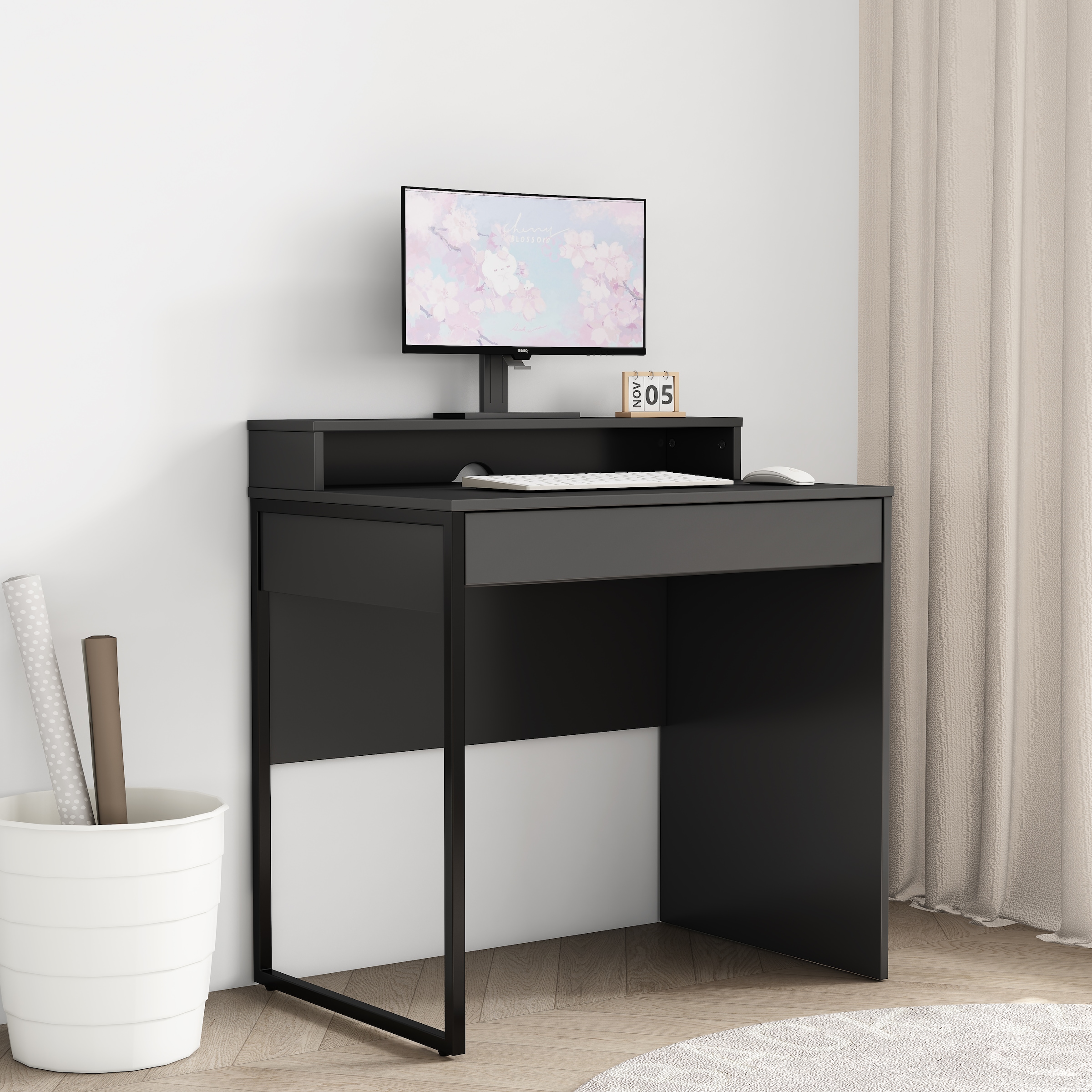 OTTO home Schreibtisch »Moid, Computertisch in modernem Design« Breite 80 cm, mit Schublade, Kabeldurchlass & Metallkufe