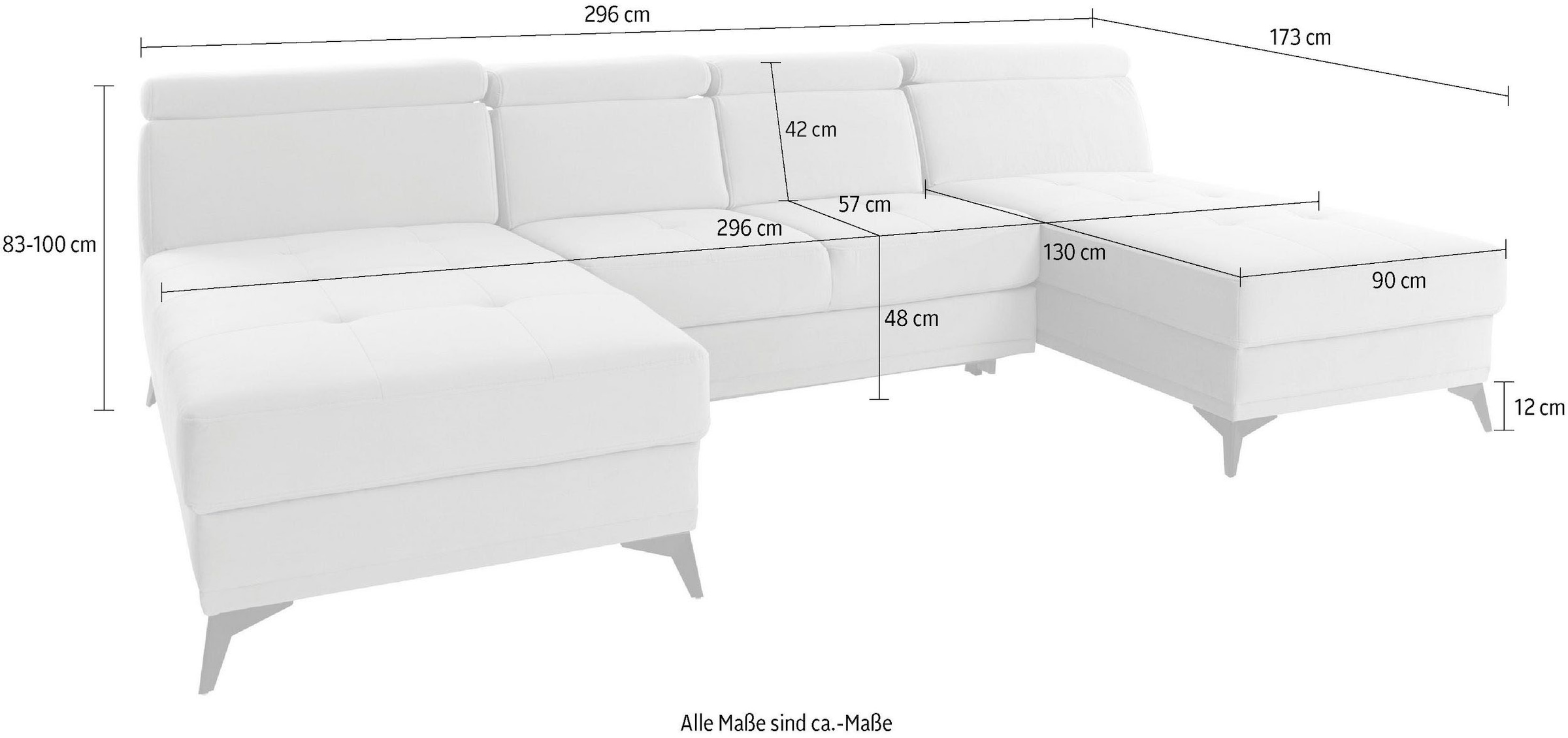 INOSIGN Wohnlandschaft »Cardiz U-Form« inkl.Kopfteilverstellung und Federkern wahlweise mit Bettfunktion