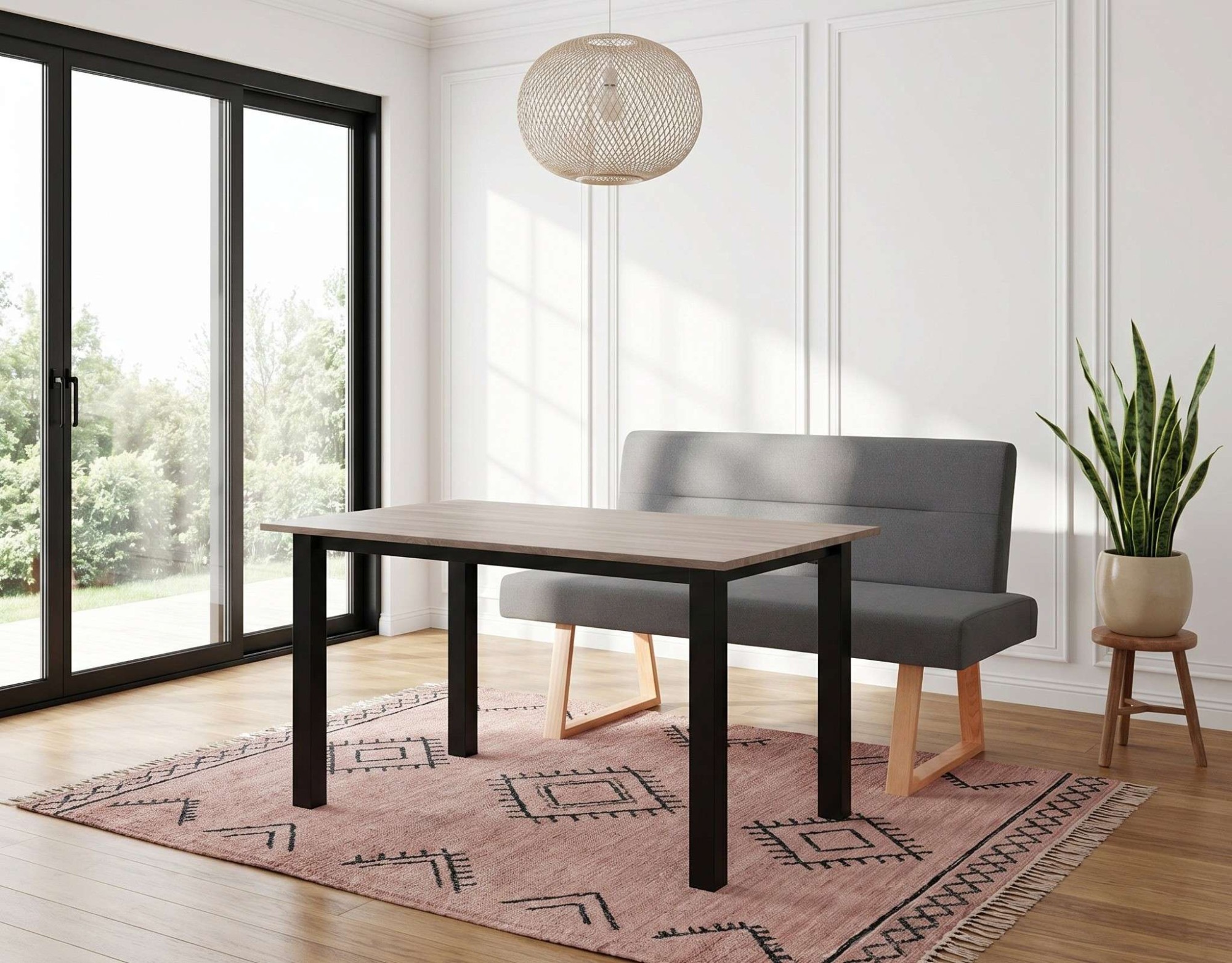 OTTO home Essbank »Emilia« Beine aus massiver Eiche, pflegeleichtem Webstoff Bezug, Breite 140 cm