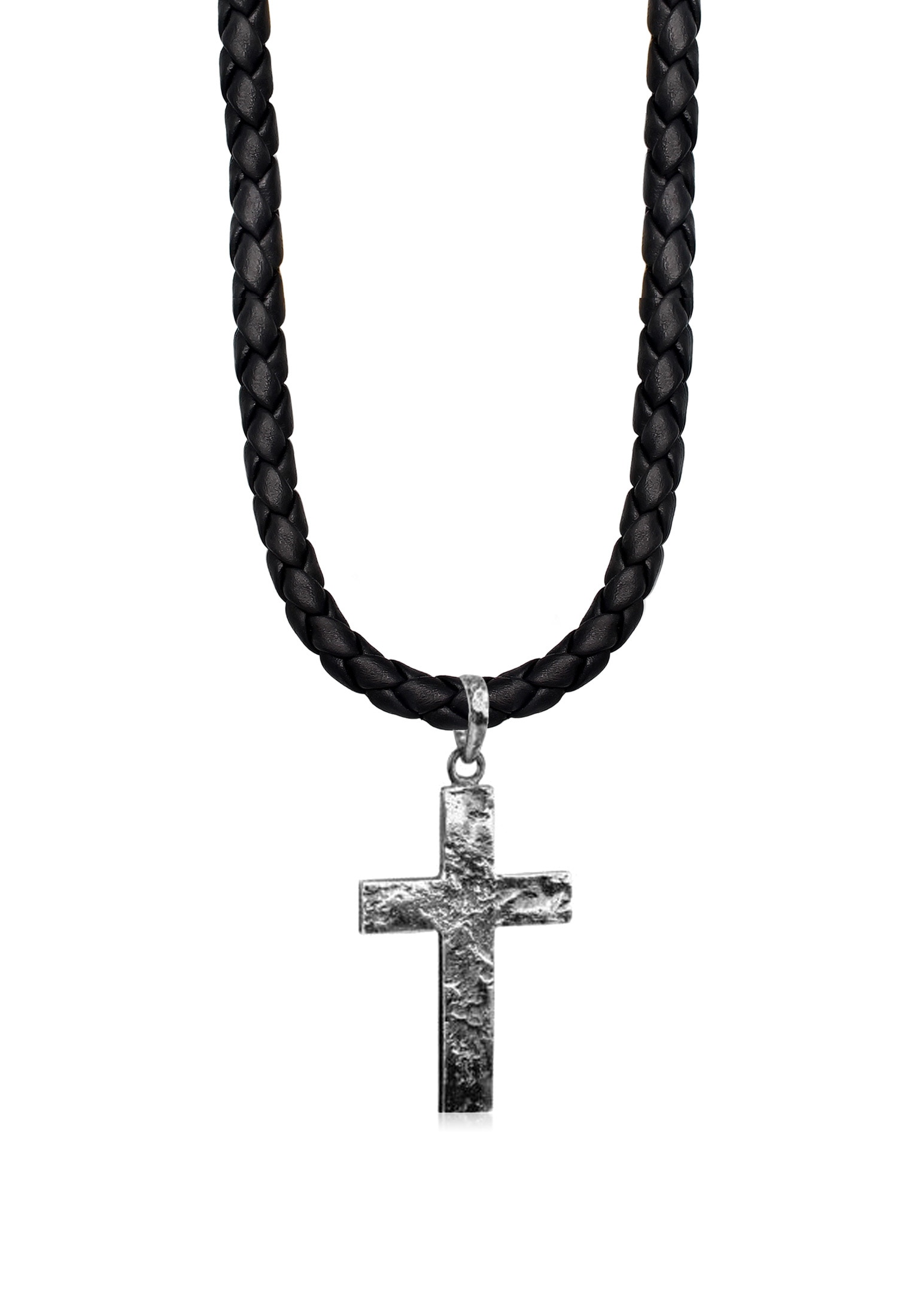 Kette mit Anhänger »Halskette Herren Lederkette Kreuz Oxidiert Matt 925 Silber«