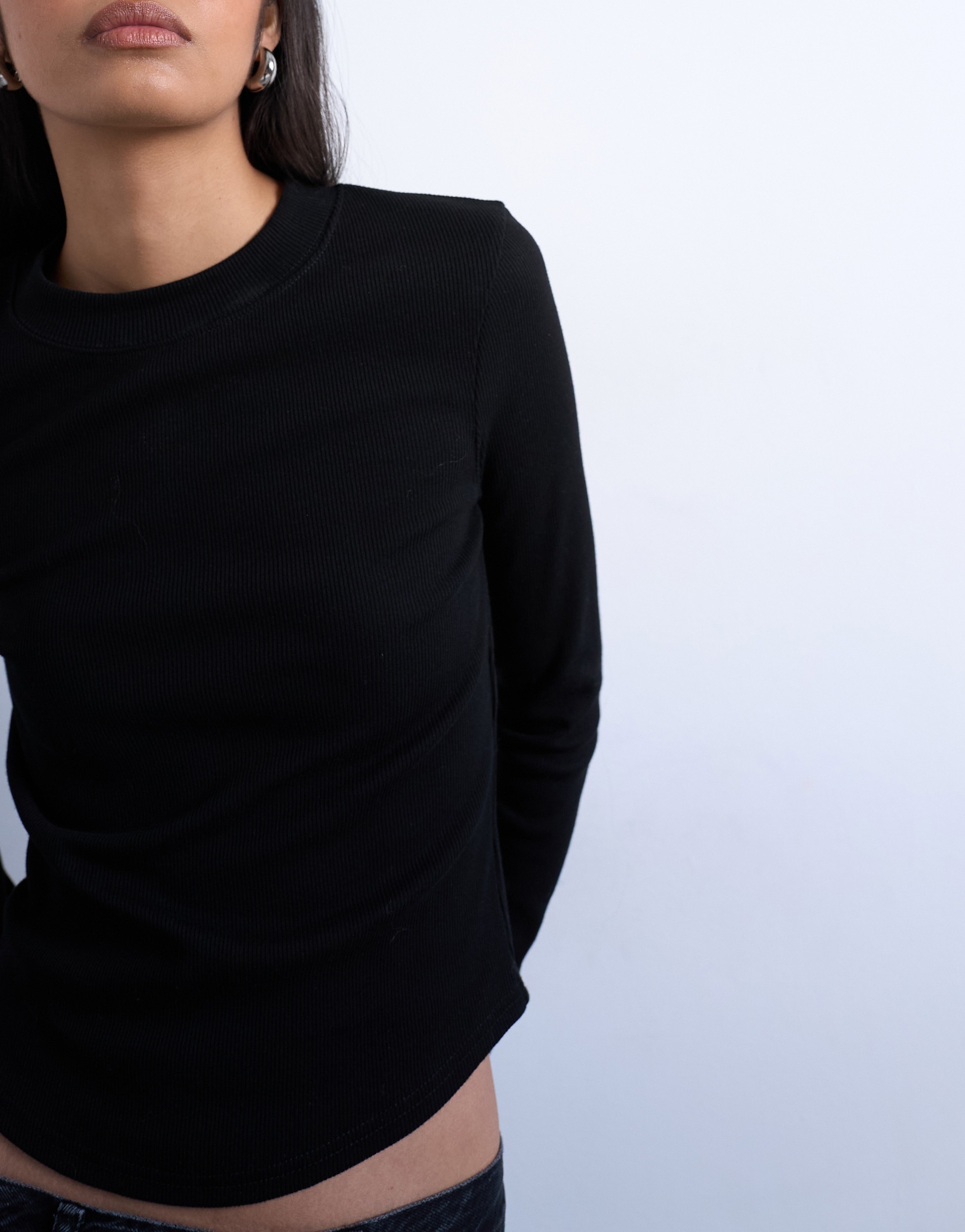 TOPSHOP Langarmshirt »TSBEA LS RIB CURVED HEM TOP JRS NOOS« Baumwollmischung, normal geschnitten