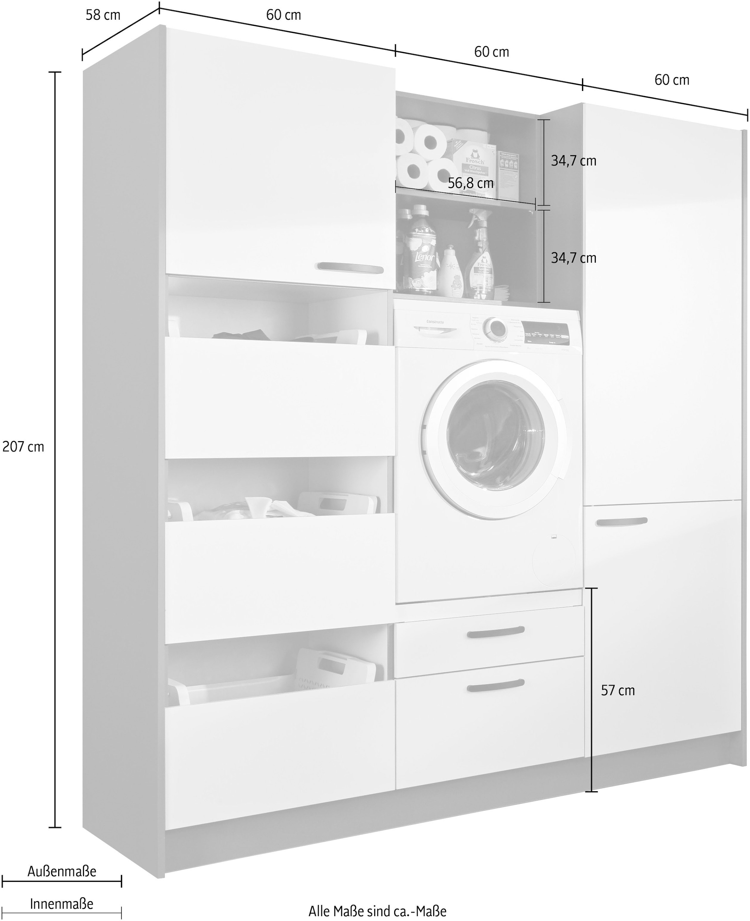 Express Küchen Schrank-Set »Arta«, (7 St.), ohne Geräte, vormontiert, mit Soft-Close-Funktion, Stellbreite 185cm