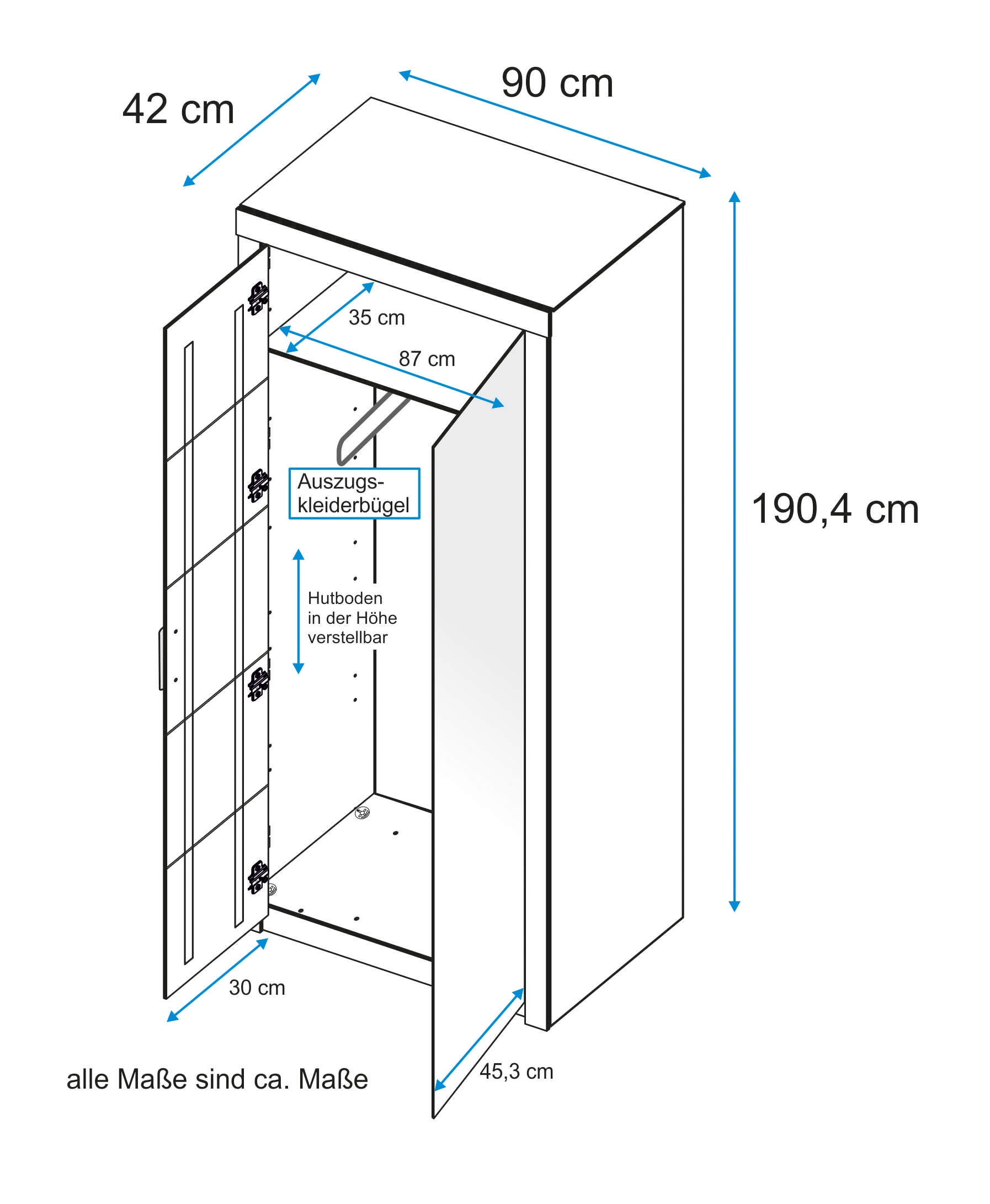 VOGL Möbelfabrik Garderobenschrank »Simone«, mit Spiegel