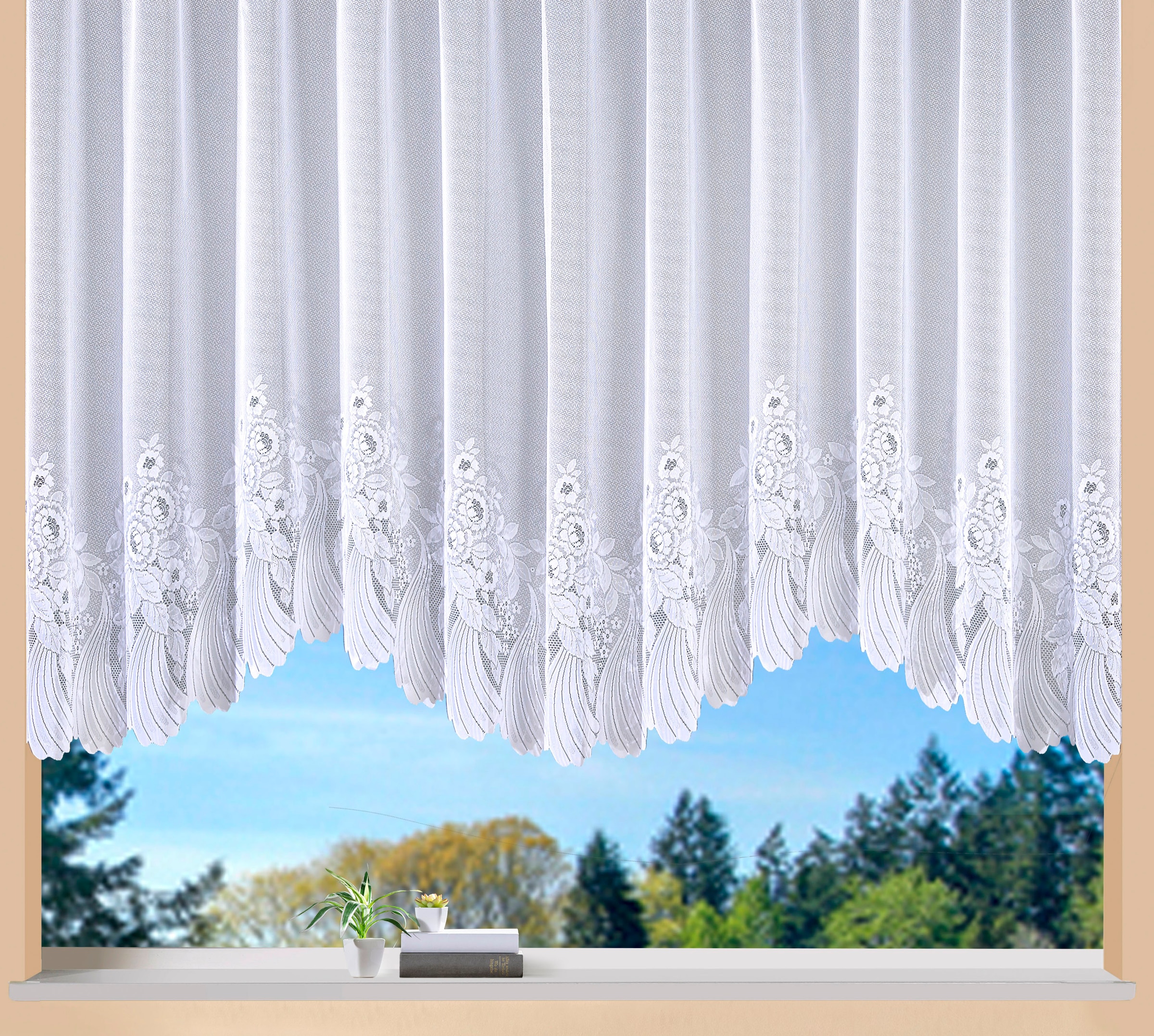 Weckbrodt Bogenstore »Savannah«, (1 St.), Jacquard, Bogenstore, halbtransparent, Bordüre, Kante, floral, Store