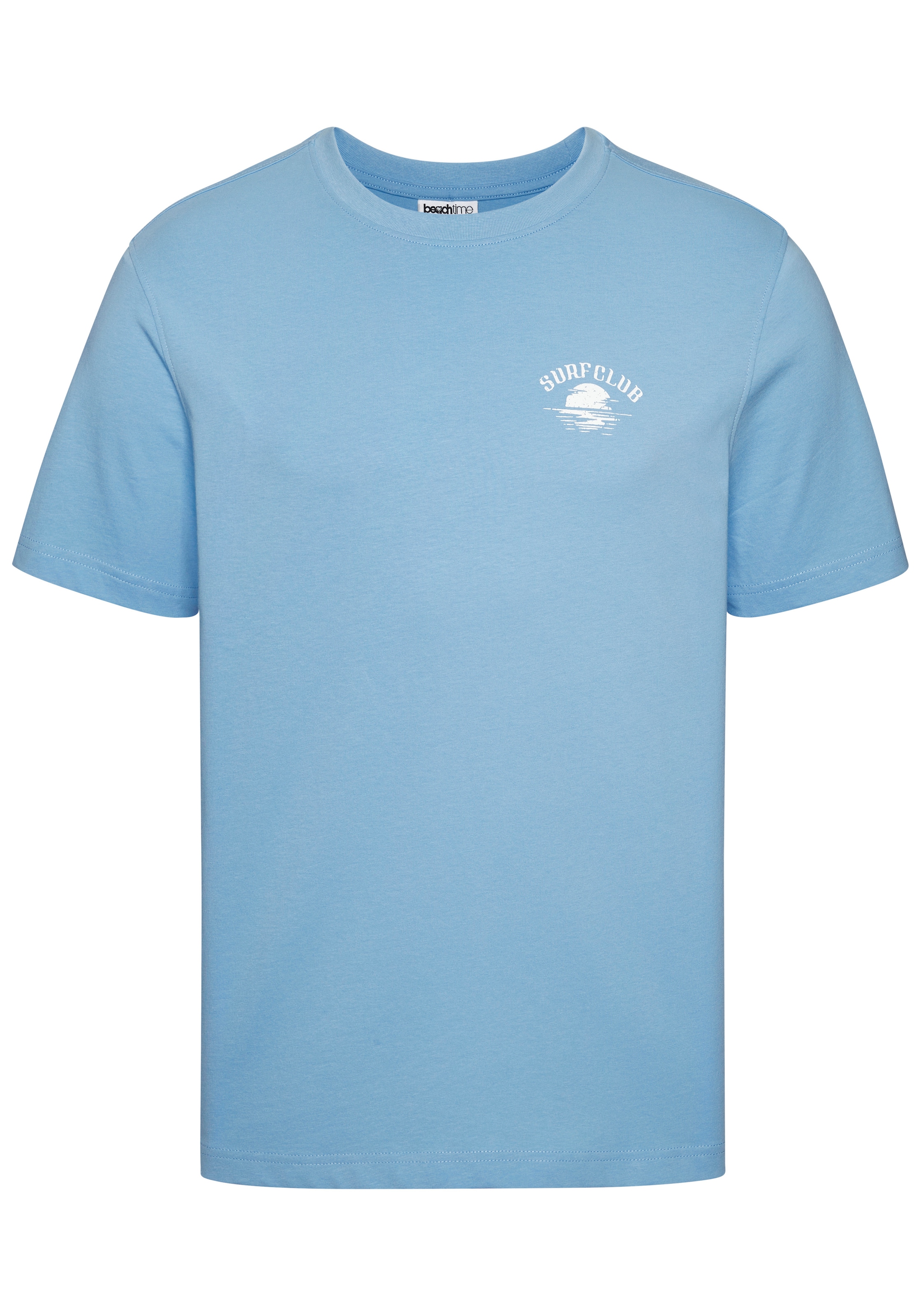 Beachtime T-Shirt », Shirt mit modischem Surfer Print« Regular-Fit, mit kleinem Print vorn und großem Print hinten
