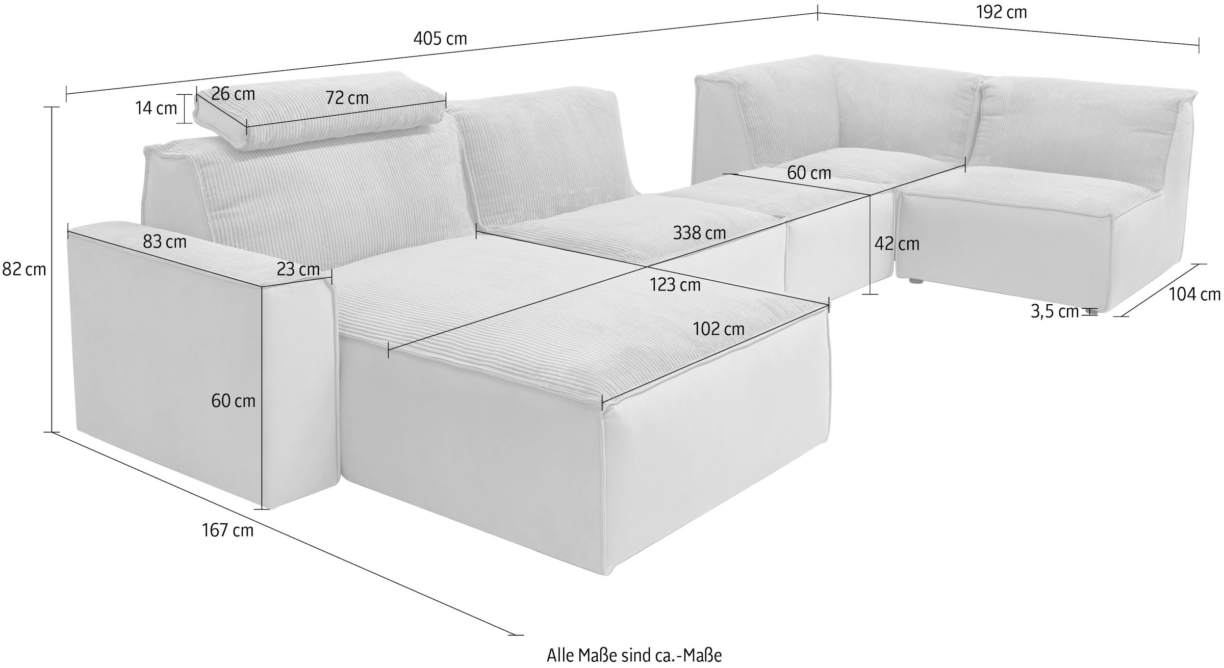 RAUM.ID Wohnlandschaft »Modulid U-Form«, (7 St.), Module einzeln für individuelle Zusammenstellung, in Cord