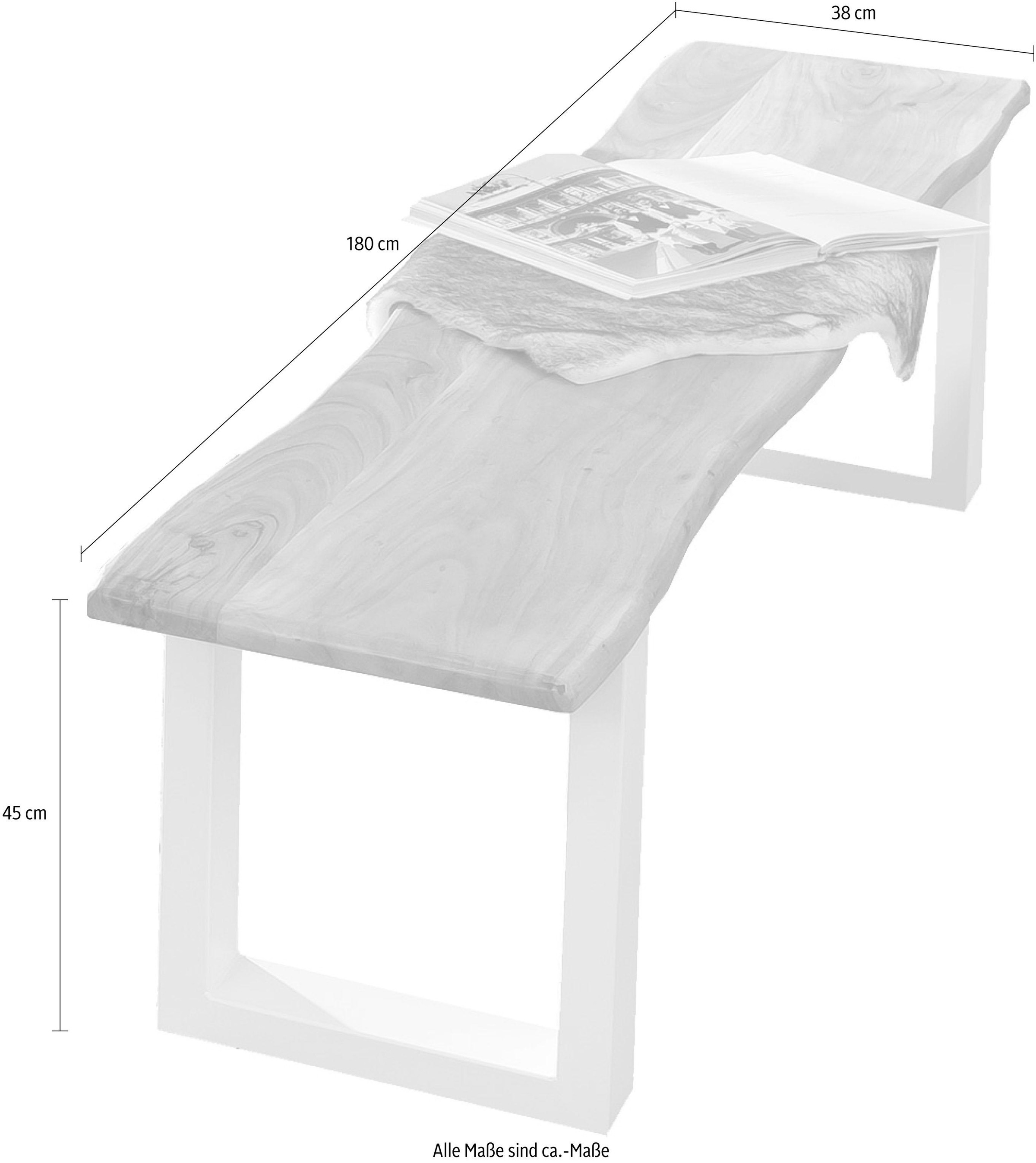 Home affaire Bank »Manhattan«, mit Baumkantenoptik und Gestell U-Form aus weißem Metall