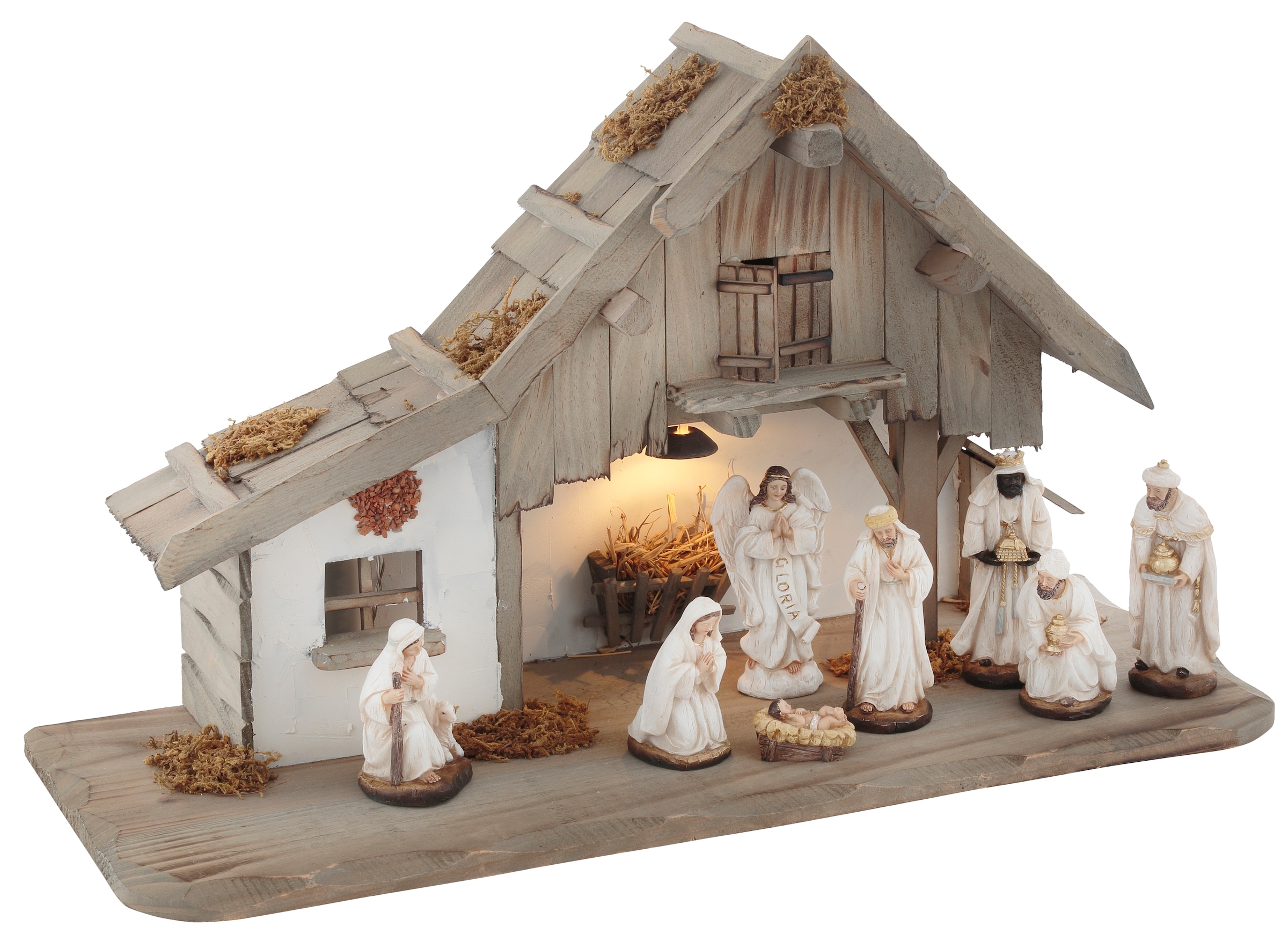 my home Krippe »Weihnachtsdeko«, (Set, Krippenfiguren tlg.), 9 inklusive Holz LED-Laterne, aus mit