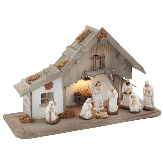 my home Krippe »Weihnachtsdeko«, (Set, 9 tlg.), aus Holz mit LED-Laterne,  inklusive Krippenfiguren