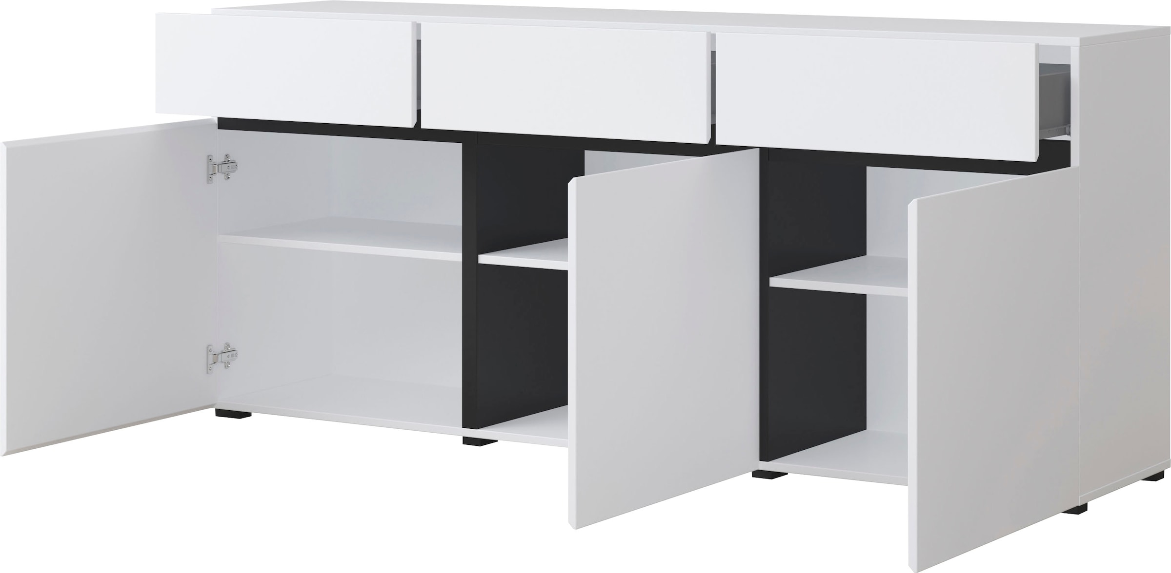 INOSIGN Sideboard »Cross,Breite 180 cm, moderne grifflose Kommode,3 Türen/3 Schubkästen«, Schubladenschrank mit viel Stauraum, Einlegeböden verstellbar