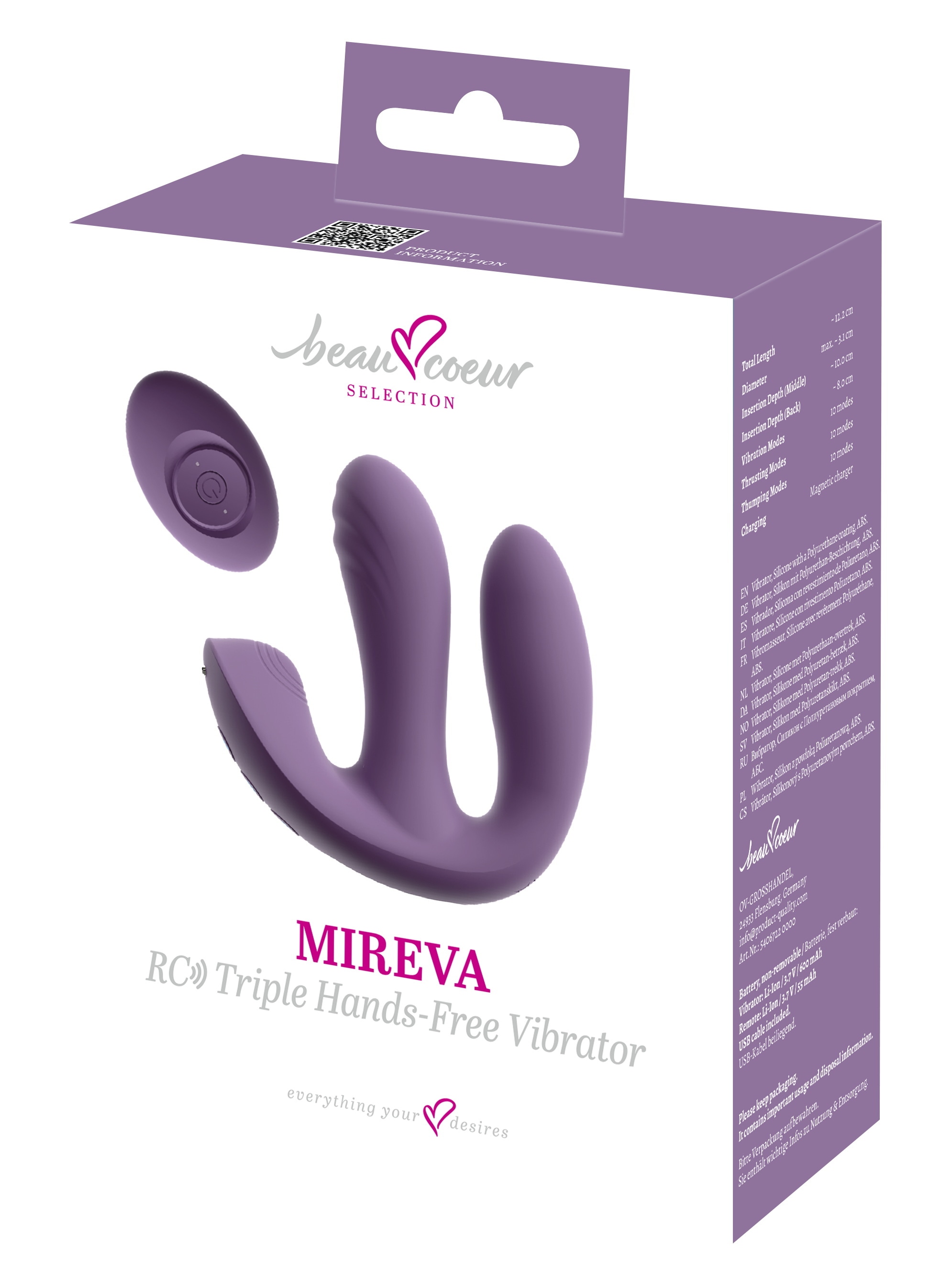 Beau Coeur Vibrator »Triple-Vibrator MIREVA RC Triple Hands-Free Vibrator«