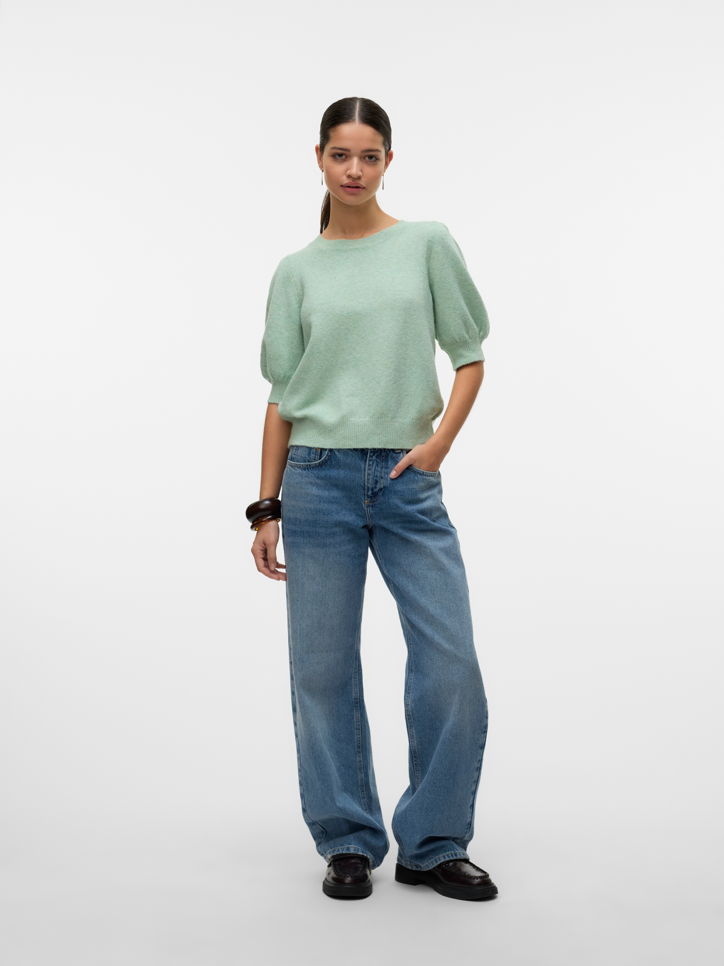 Vero Moda Rundhalspullover »VMDOFFY 2/4 O-NECK PULLOVER GA NOOS« mit kurzen Puffärmeln