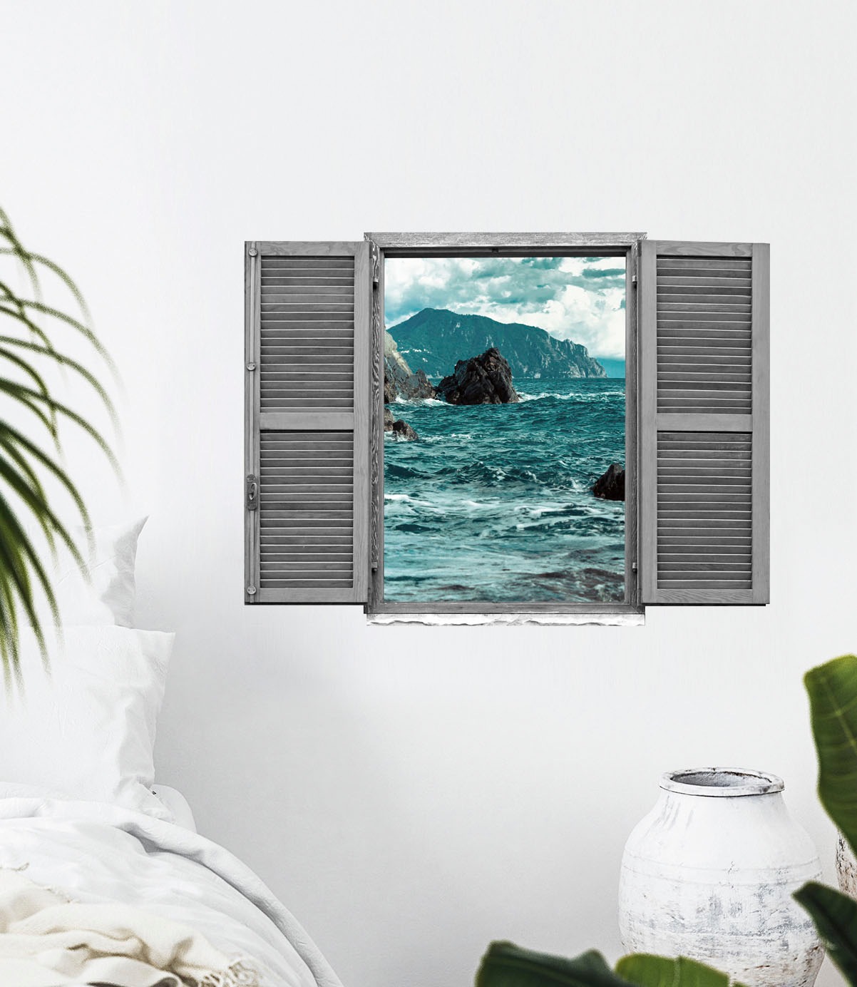 queence Wandtattoo »Klippen im Meer«, (1 St.), Wandsticker, Wandbild, selbstklebend, 3D, Fenster