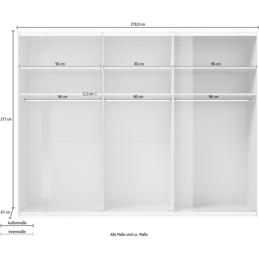 GALLERY M branded by Musterring Schwebetürenschrank »Imola W«, inkl. Einlegeböden und Kleiderstangen, mit Glastüren inkl. Zierspiegel