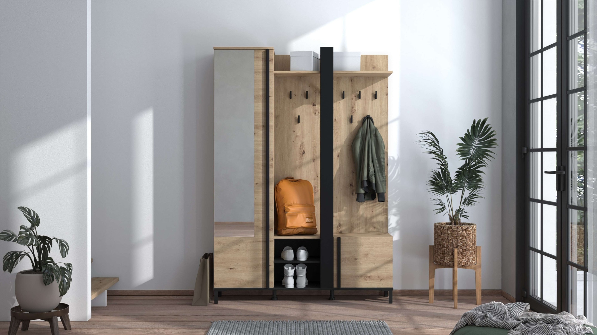 Home affaire Kompaktgarderobe »Nino Flurgarderobe, Dielenschrank, Flurmöbel, Garderobe, Breite 135 cm« Schuhschrank, Spiegel, Haken, viel Stauraum, ideal für kleine Räume