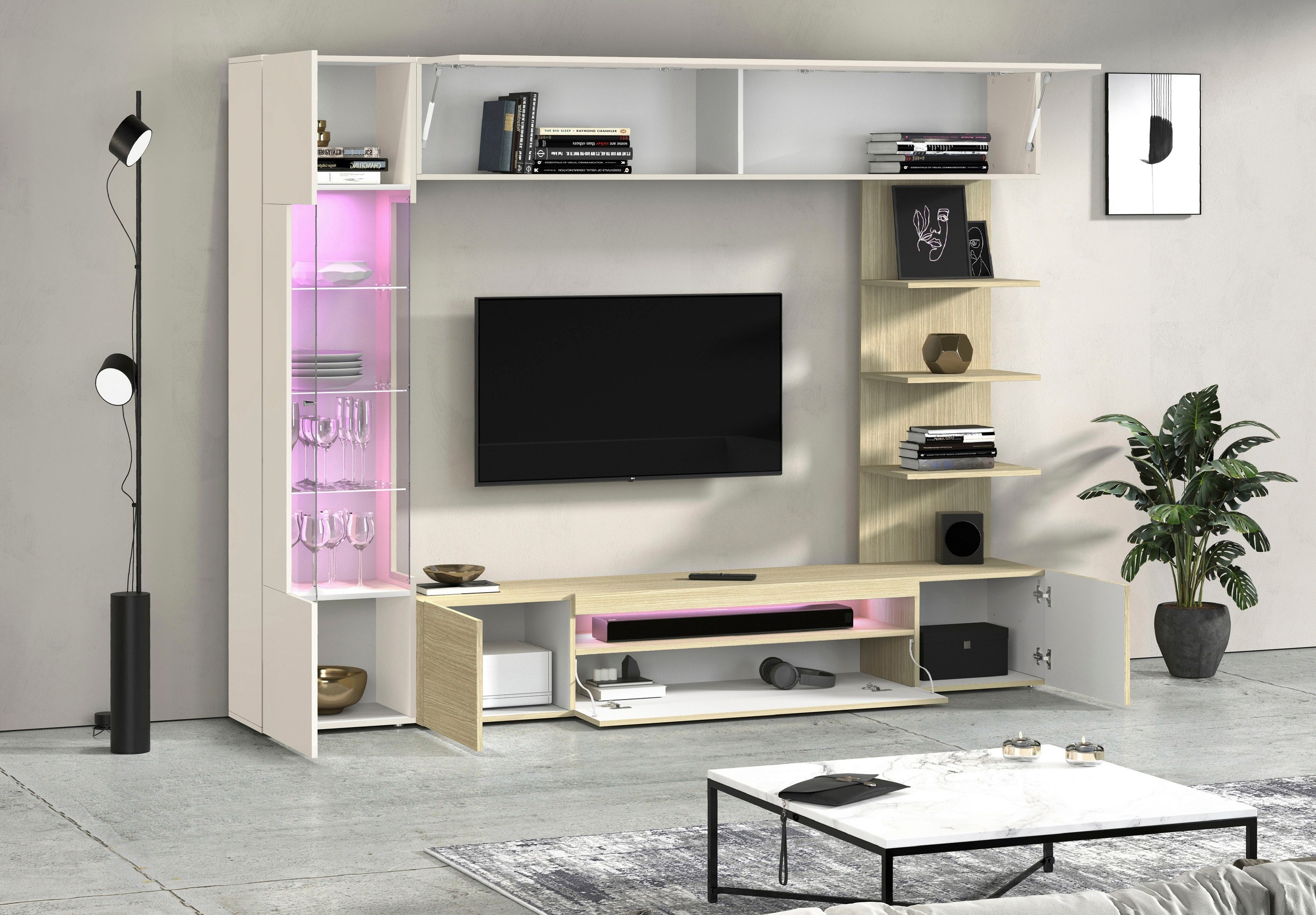 INOSIGN Wohnwand »Wohnwand New Egypt, Anbauwand, Medienwand, Wohnzimmerwand« Weiß in Hochglanz, alle anderen Farben in matter Ausführung., 4 Stk. tlg.