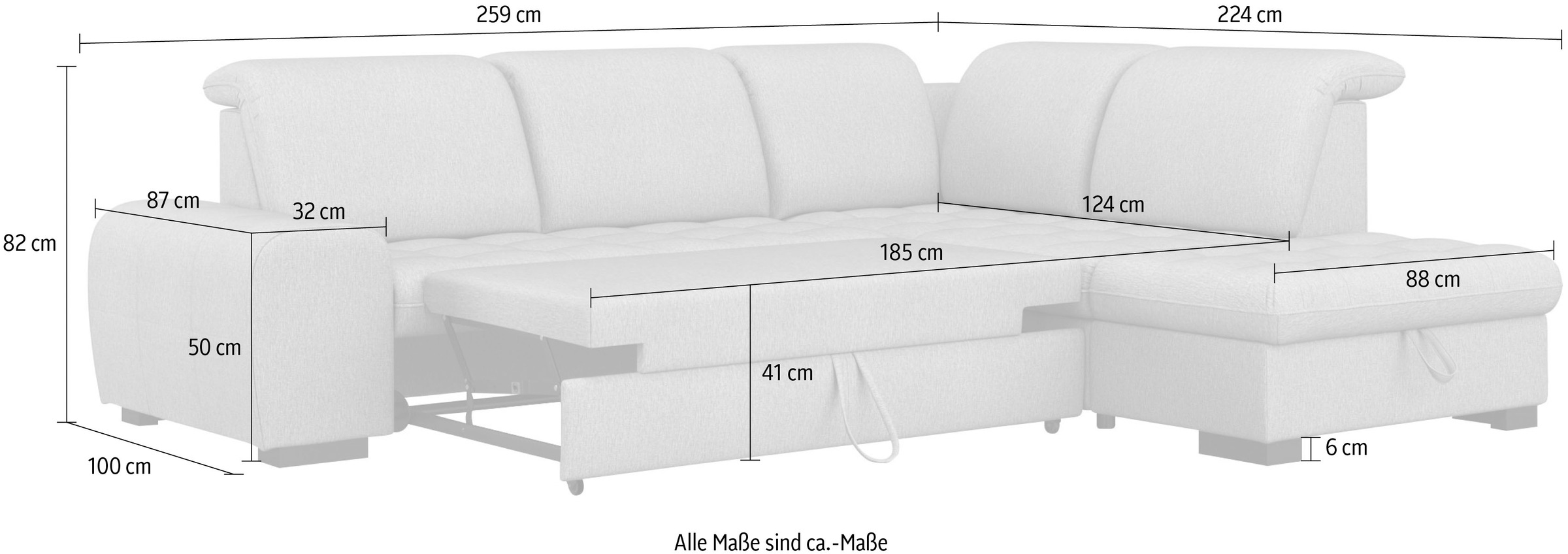sit&more Ecksofa »Luxor L-Form«, wahlweise mit Bettfunktion, Stauraum und Kopfteilverstellung