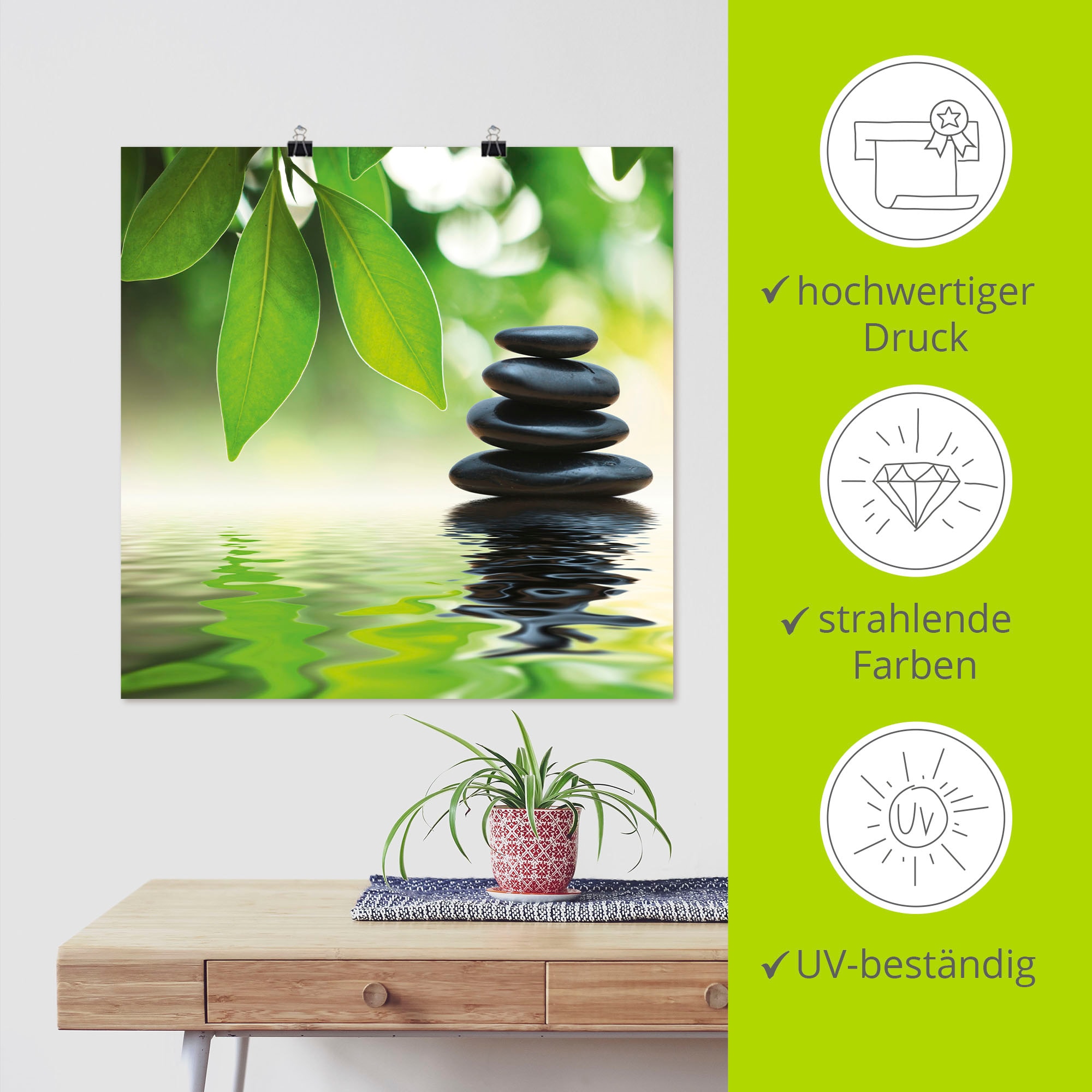 Artland Wandbild »Zen Steinpyramide auf Wasseroberfläche«, Zen, (1 St.), als Leinwandbild, Poster, Wandaufkleber in verschied. Größen