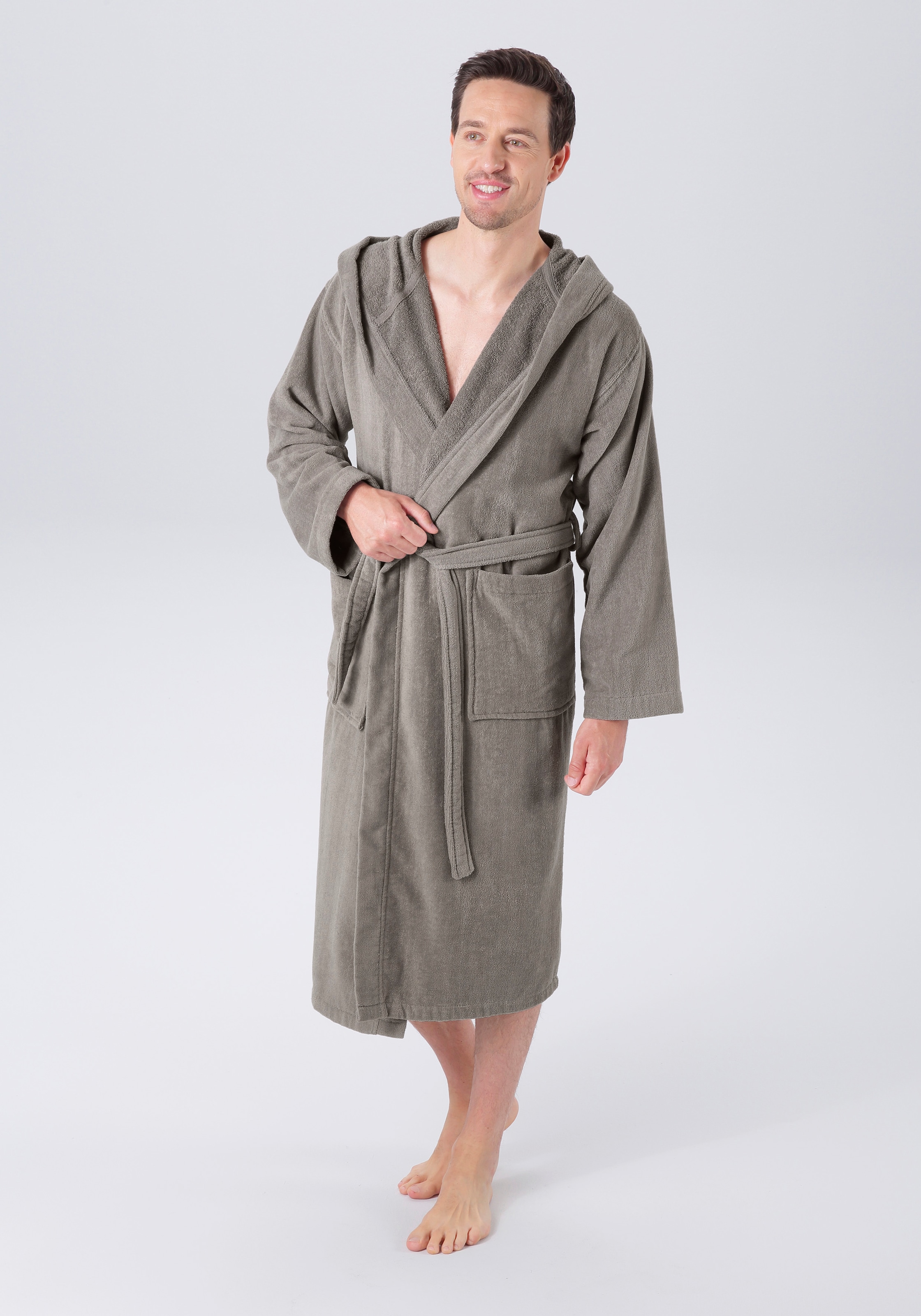 my home Unisex-Bademantel »Regona, ideal für Sauna & Spa, Hotelbademantel, Morgenmantel«, (1 St.), für Damen & Herren, mit Taschen, flauschig und weich, Velours