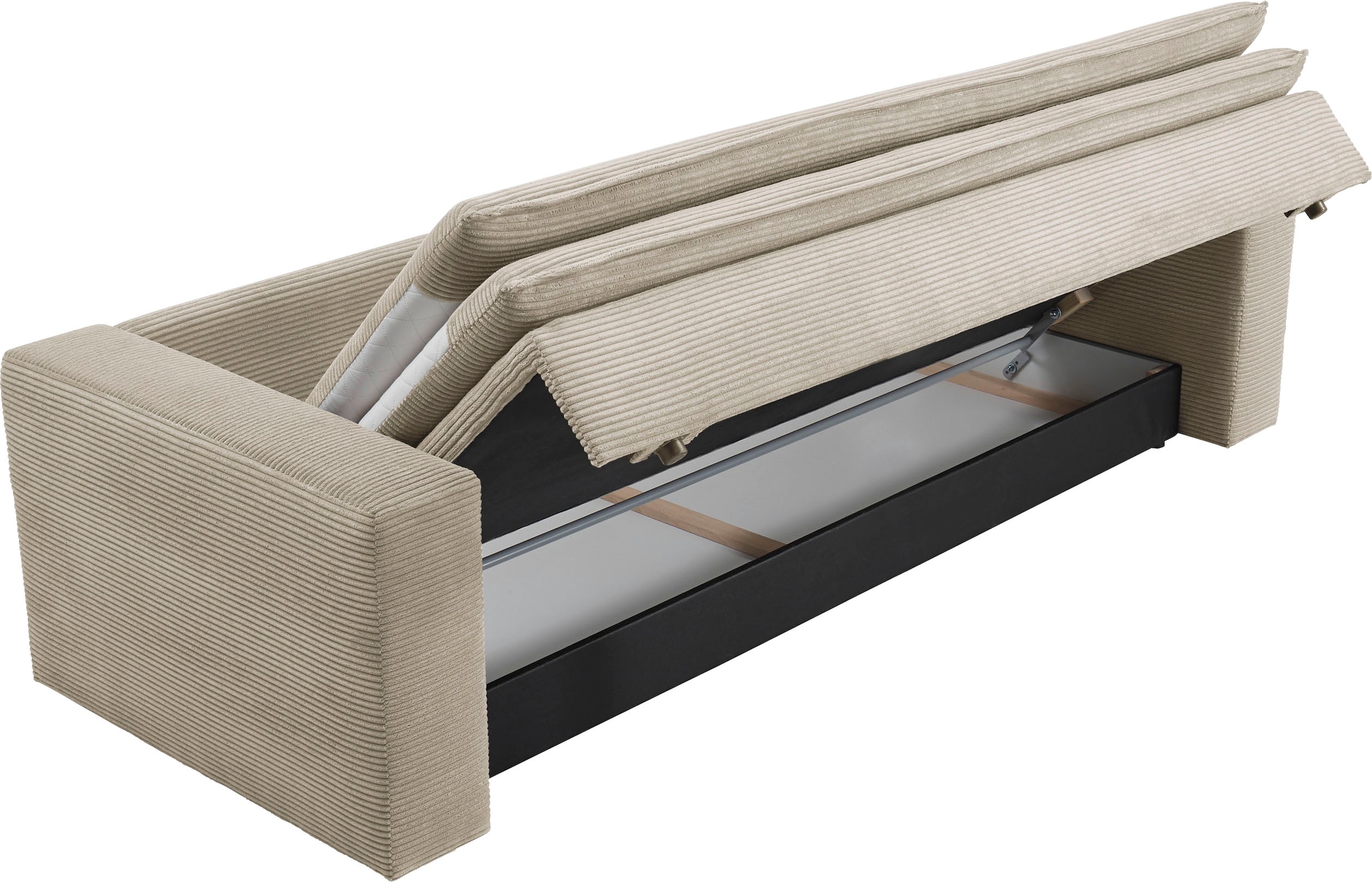 Places of Style 3-Sitzer »PIAGGE«, Cord-Bezug - mit Bettfunktion und Bettkasten, mit praktischem Topper