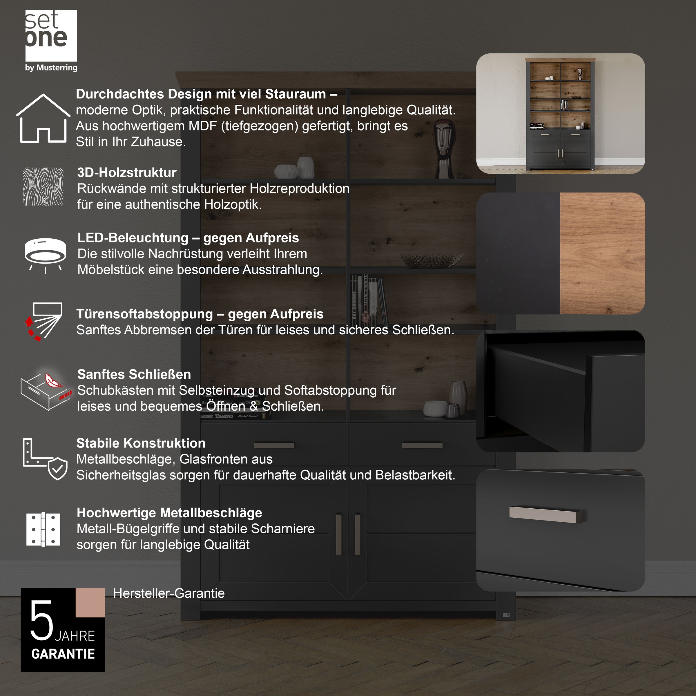 set one by Musterring Aktenregal »York« offenes Design, wahlweise mit Beleuchtung, 3 Farben, Breite 129 cm