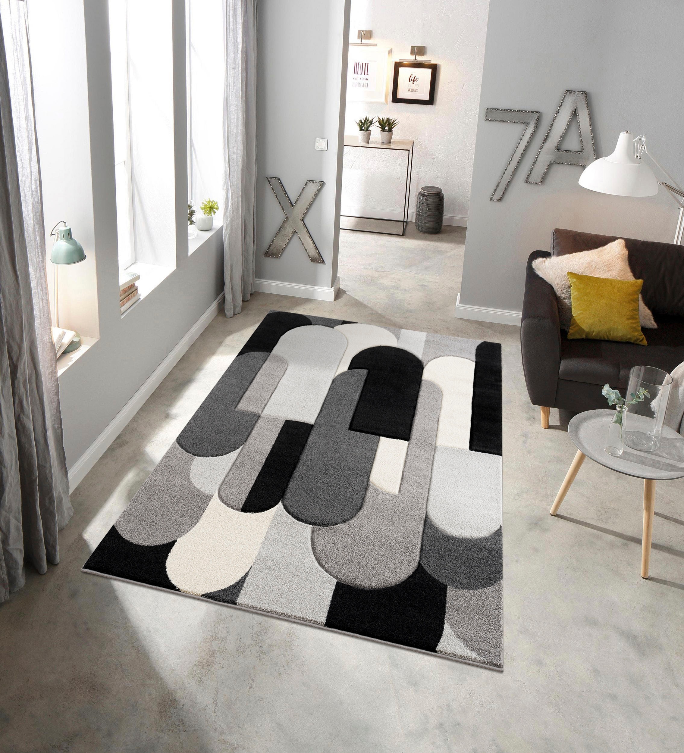 my home Teppich »Pautz«, Tief-Effekt, rechteckig, Hoch- wende-Teppich Konturenschnitt, handgearbeiteter