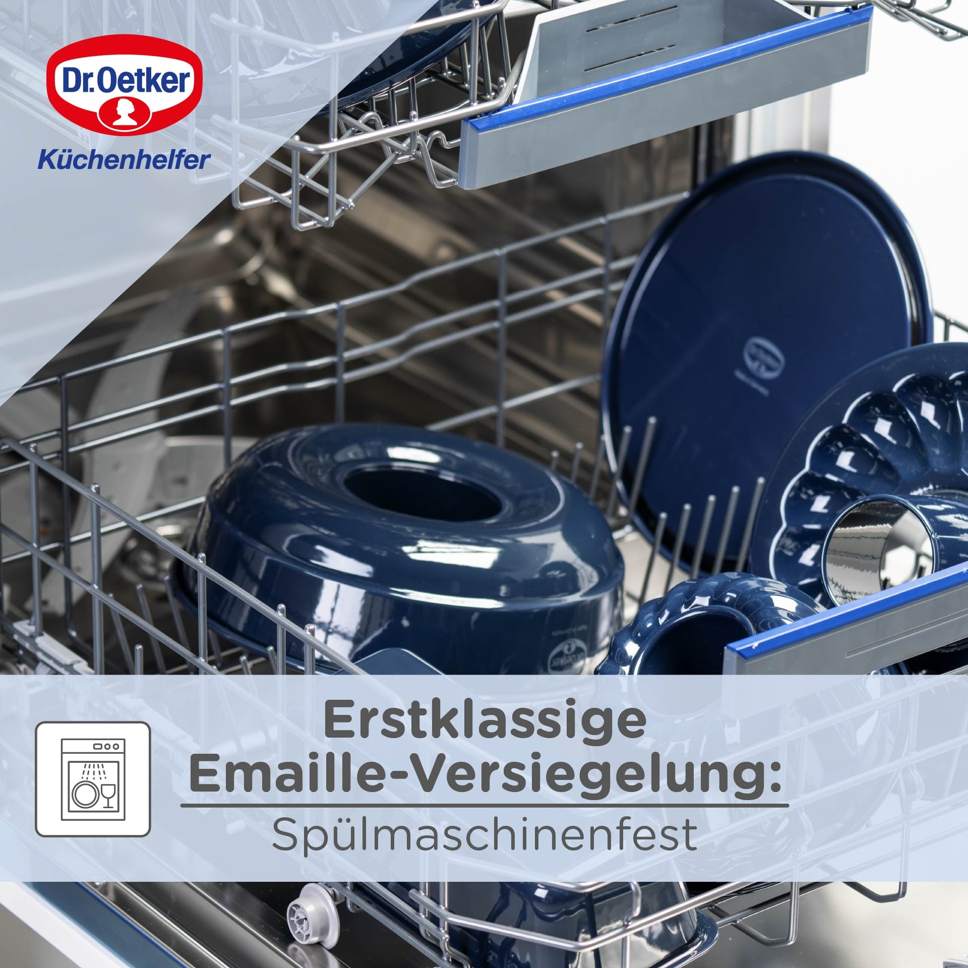 Dr. Oetker Küchenhelfer Backform »Charlottenform Back-Liebe Emaille, Ø 28 cm, ozeanblau« Emaille-Versiegelung, schnitt- und kratzfest, spülmaschinengeeignet