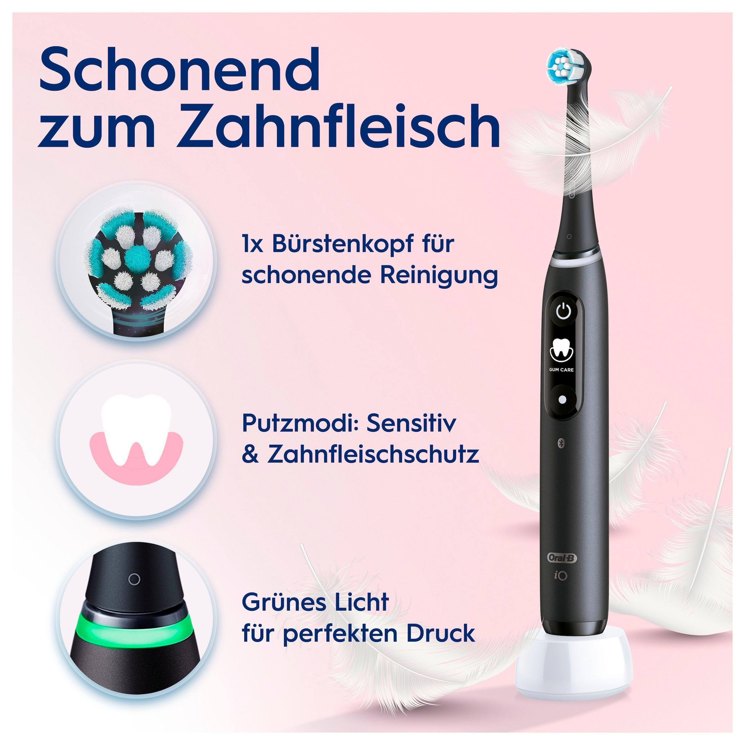 Oral-B Elektrische Zahnbürste »iO Series 6«, 2 St. Aufsteckbürsten, Magnet-Technologie, Display & Reiseetui