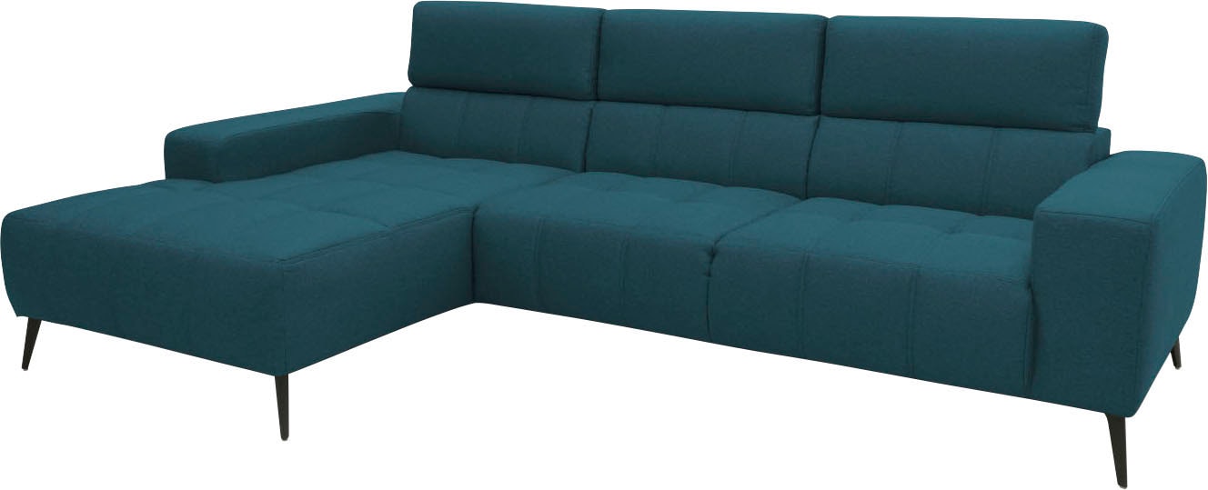 DOMO collection Ecksofa »Trento L-Form, mit Kufenfuß oder Einzelfuß«, wahlweise mit Kopfteilverstellung, Recamiere links/rechts bestellbar