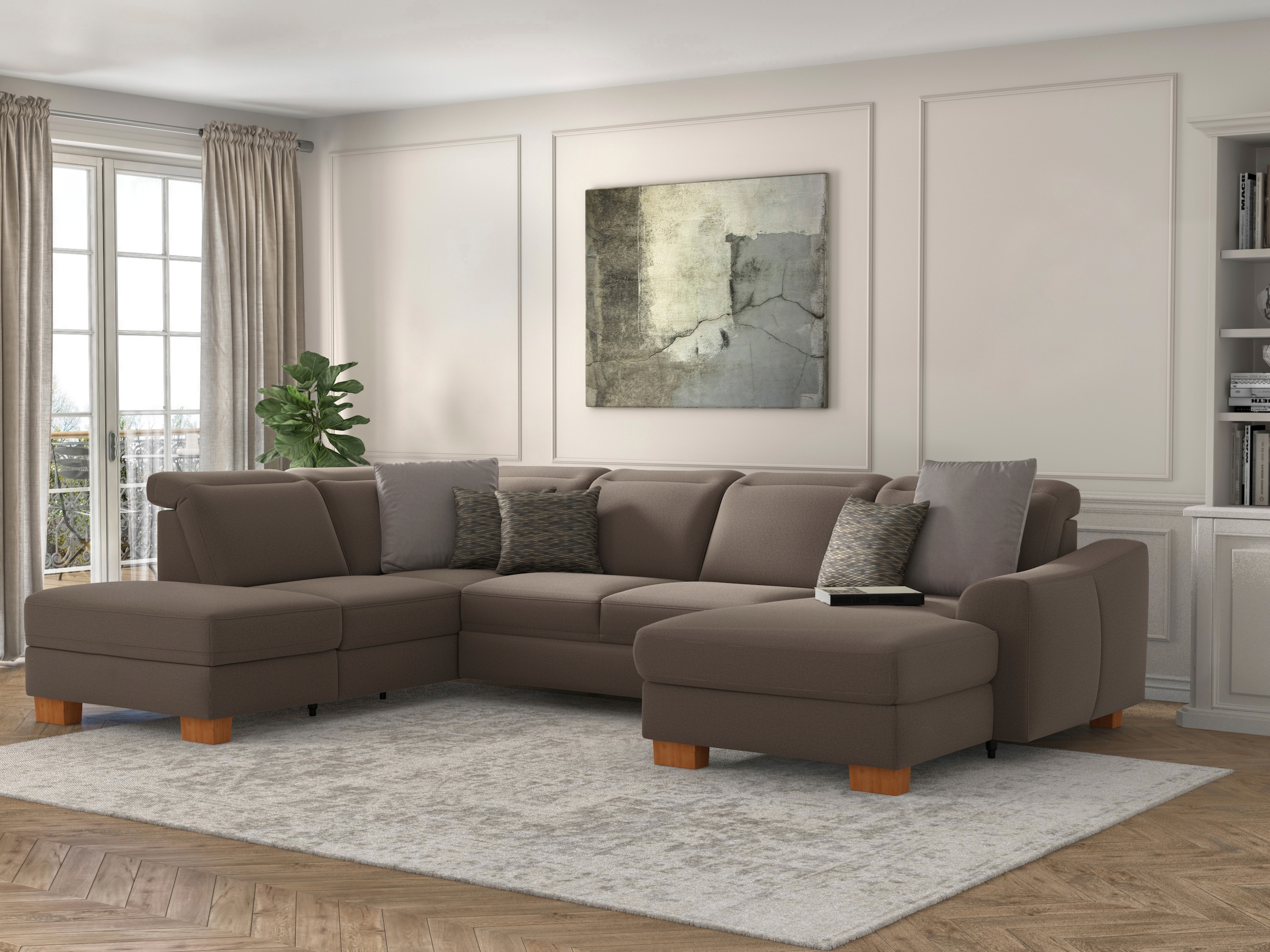 sit&more Wohnlandschaft »Dundee U-Form«, mit Federkern und Massivholzfüßen, wahlweise mit Kopfteilverstellung