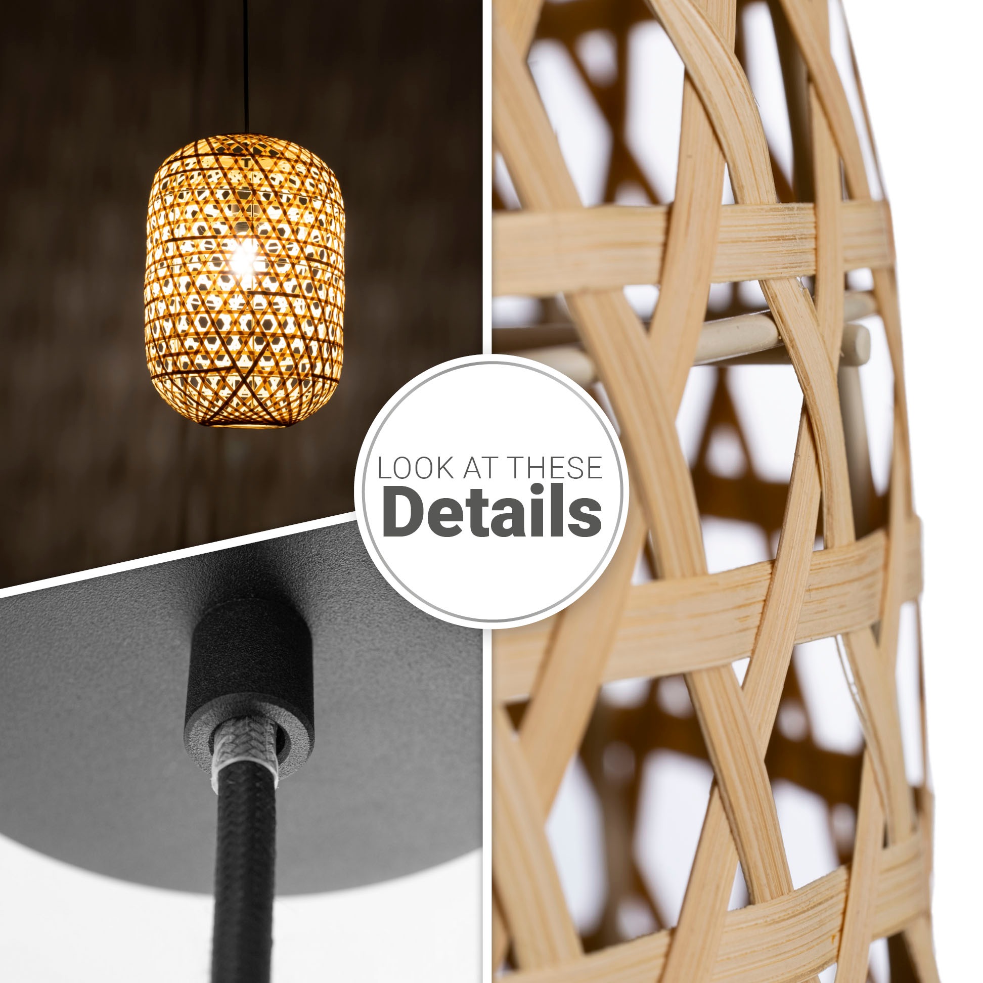 Paco Home Pendelleuchte »PUNU«, Leuchtmittel E27 | ohne Leuchtmittel, Bambus Pendelleuchte Boho Deckenlampe Korb Hängend Rustikal E27 Natur