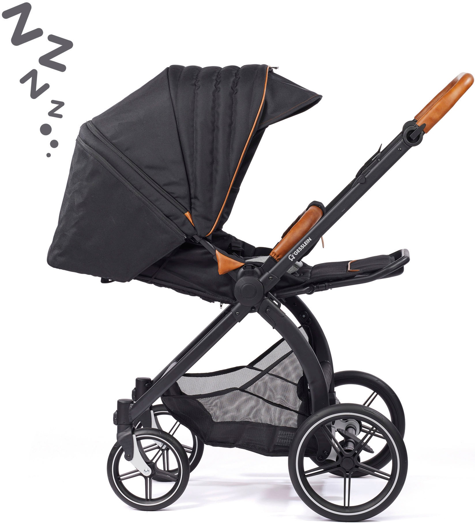Gesslein Kombi-Kinderwagen »FX4 Soft+ mit Aufsatz Swing schwarz, schwarz/kupfer«, mit Babywanne C3 und Babyschalenadapter