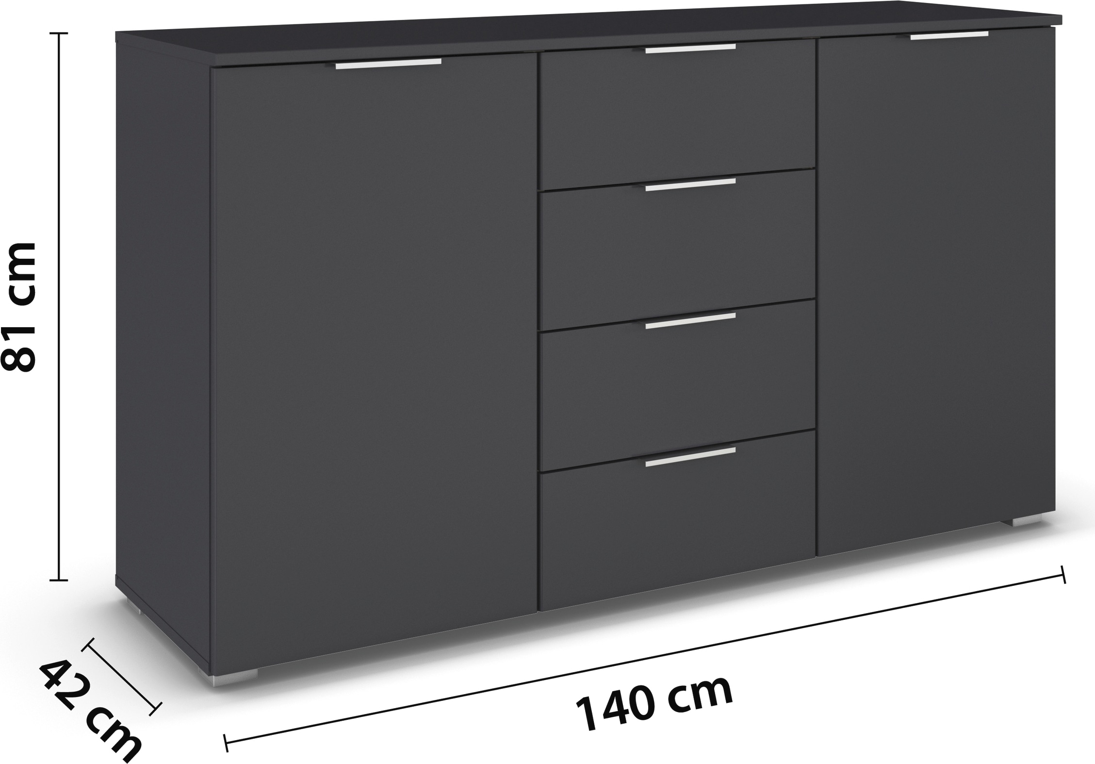 rauch Kombikommode »Sideboard Schubladenkommode AGORDO mit Dekor- oder Hochglanzfront«, (in zwei Griff-Farben), mit 4 Schubkästen und 2 Türen sowie Metallgriffen MADE IN GERMANY