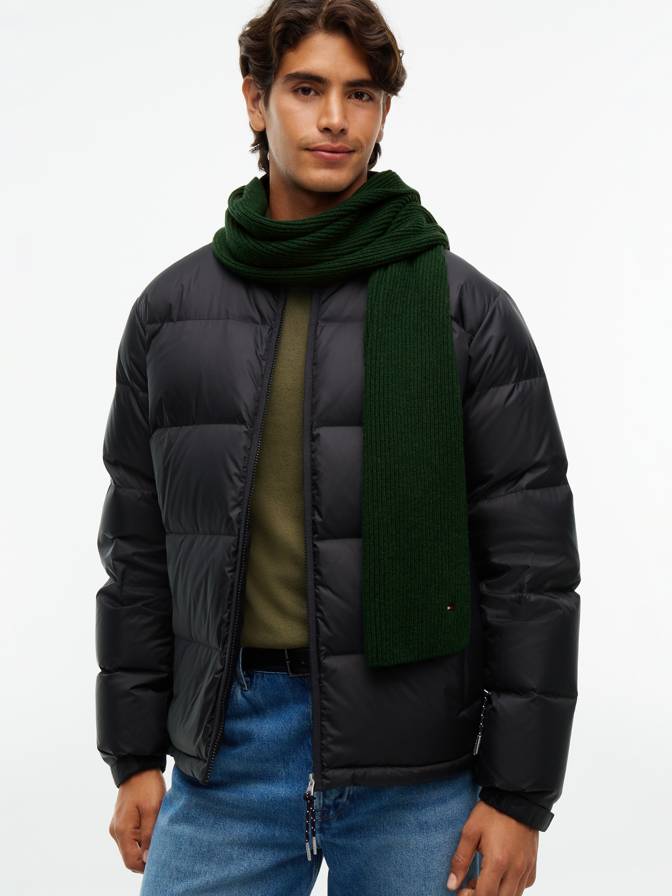 Tommy Hilfiger Strickschal »TH FLAG PIMA COTTON CASH SCARF« mit Logostickerei, mit Kaschmiranteil Unisex