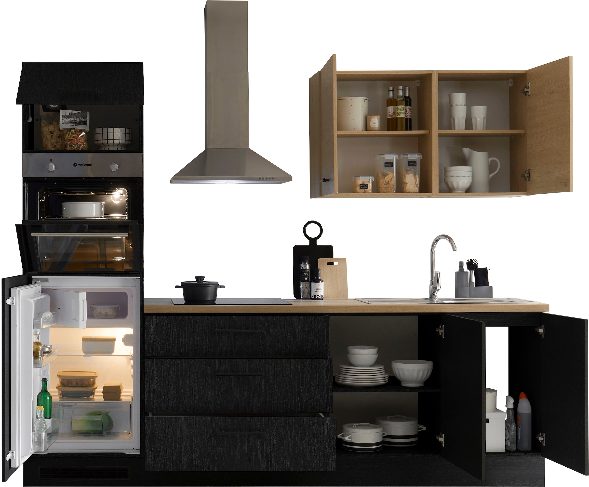 KOCHSTATION Küchenzeile »KS-Malfi« Breite 260cm, wahlweise mit E-Geräten, Arbeitsplatte 38mm Stärke