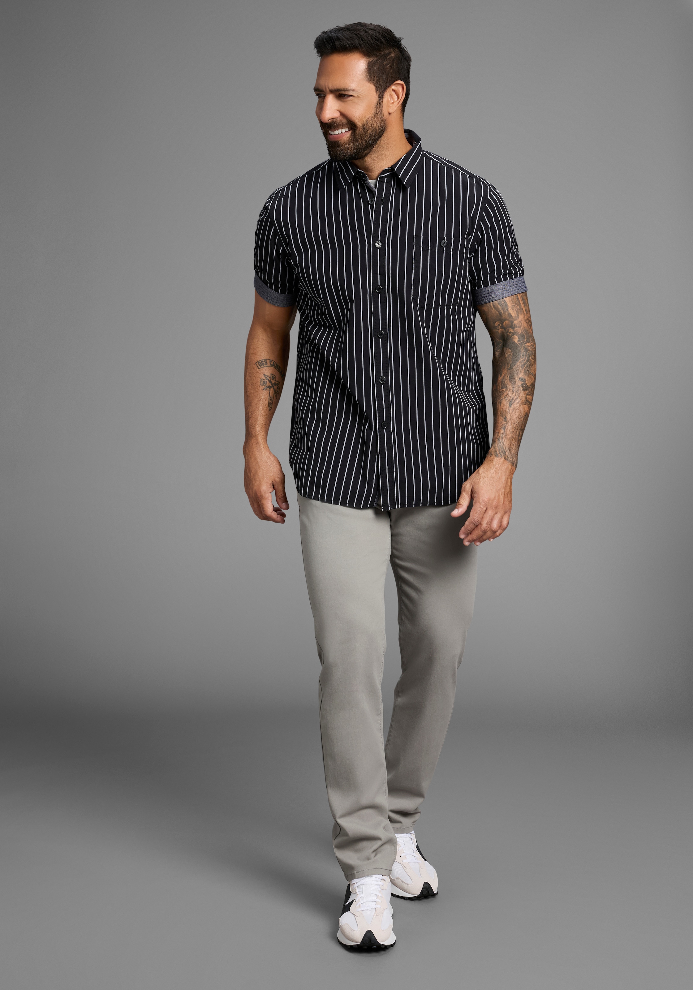 Man's World Kurzarmhemd modern gestreift