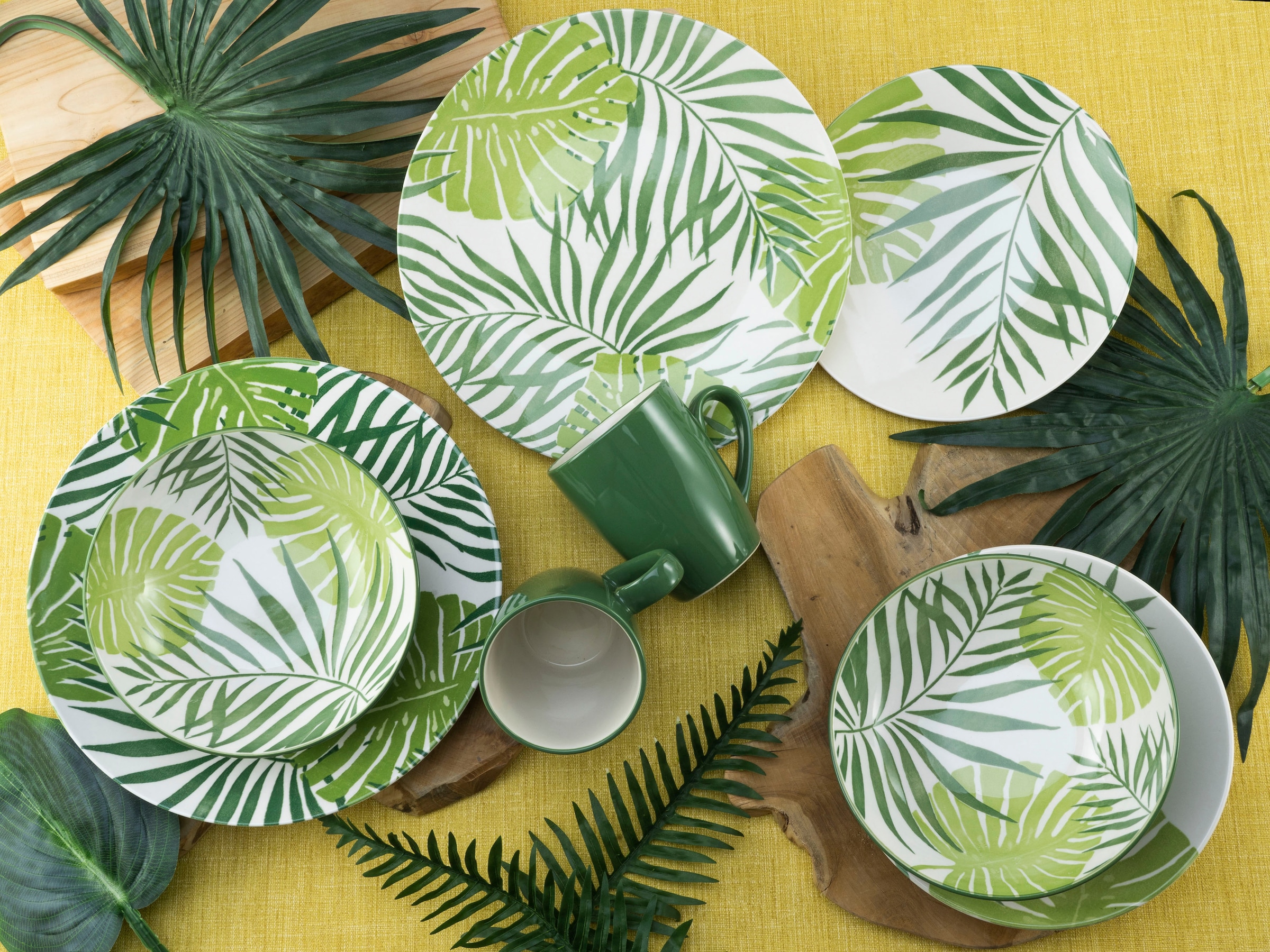CreaTable Kombiservice »Tropicana«, (Set, 16 tlg.), vollflächiger tropischer Blätter Dekor