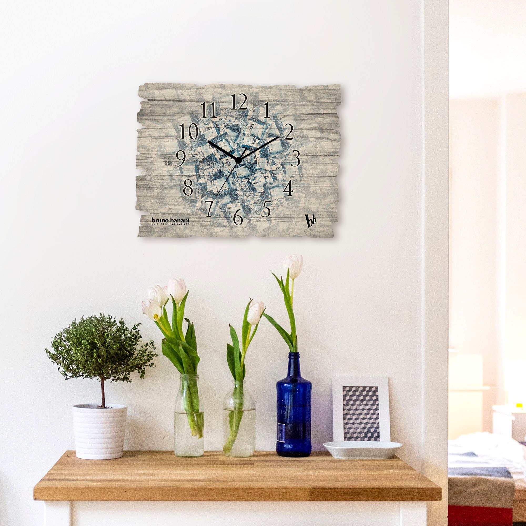 Bruno Banani Wanduhr »Ice cubes« wahlweise mit Quarz- oder Funkuhrwerk, lautlos ohne Tickgeräusche